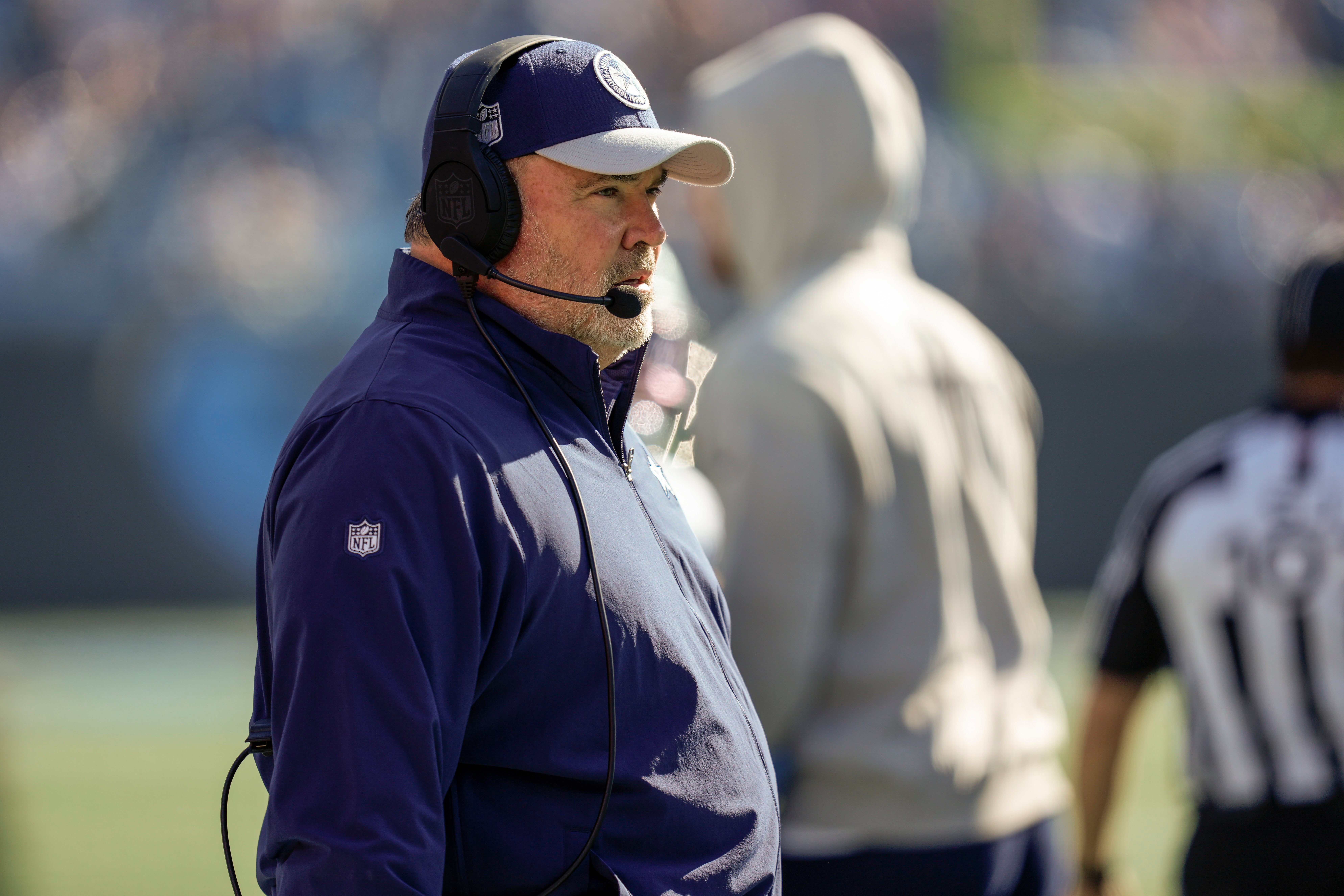 Dallas Cowboys Coach Mike McCarthy during the first quarter against the Carolina Panthers at Bank of America Stadium.