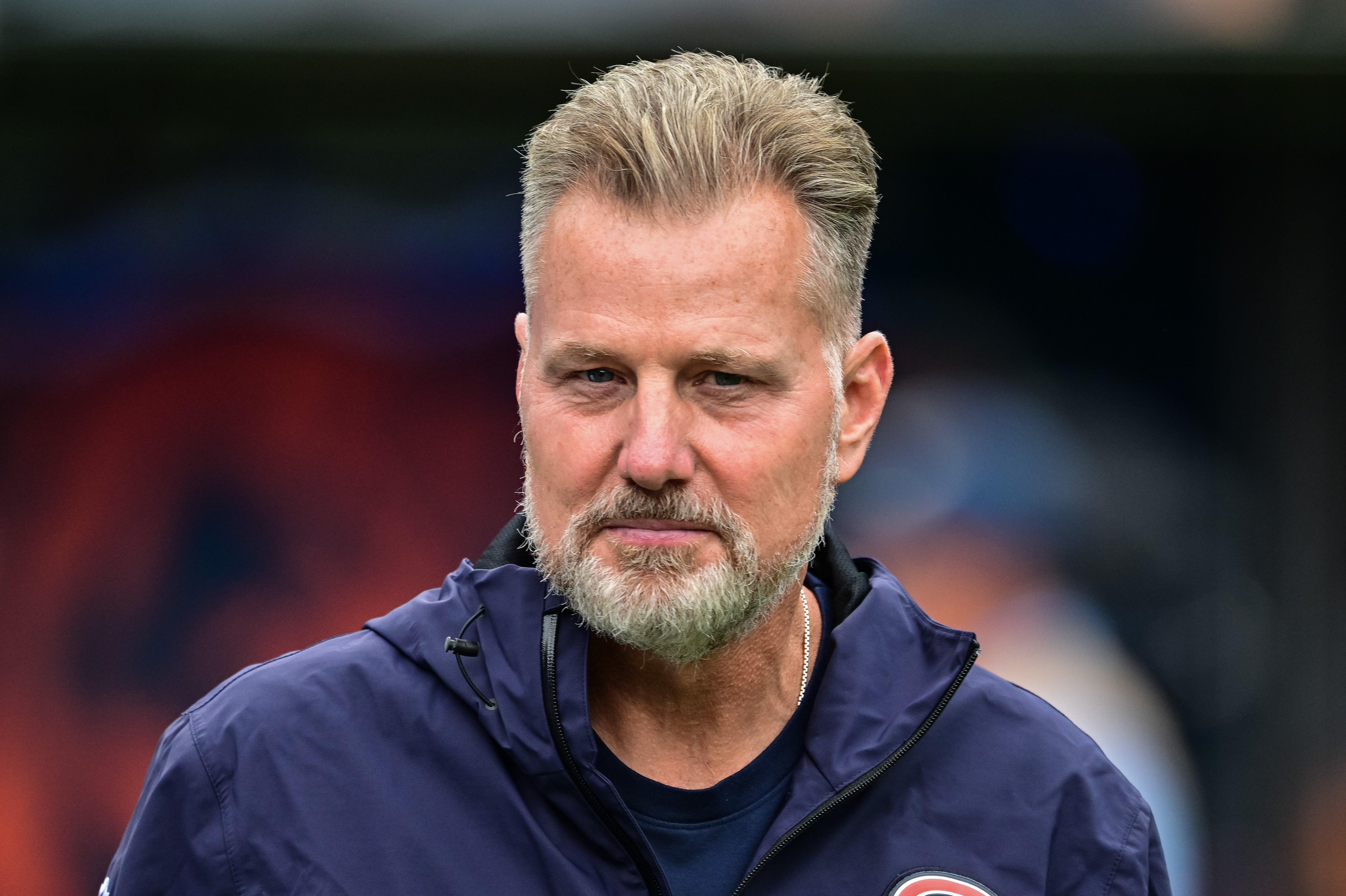 Aug 17, 2024; Chicago, Illinois, USA; Chicago Bears head coach Matt Eberflus looks on before the game against the Cincinnati Bengals at Soldier Field.