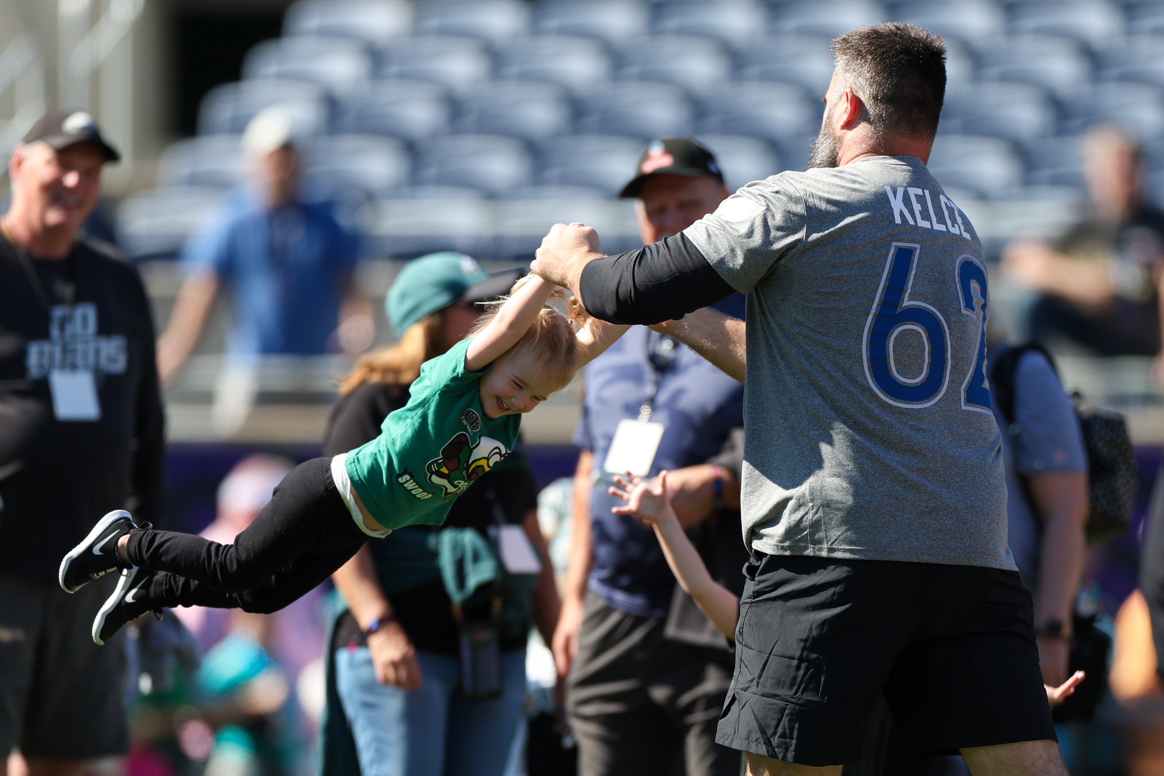 Feb 3, 2024; Orlando, FL, USA; Philadelphia Eagles center Jason Kelce (62) participates in the AFC versus NFC Pro Bowl practice and media day at Camping World Stadium.