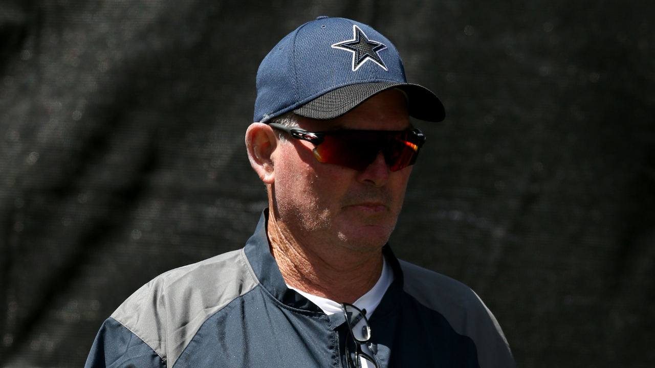 Dallas Cowboys defensive coordinator Mike Zimmer during training camp at the River Ridge Playing Fields in Oxnard, California.