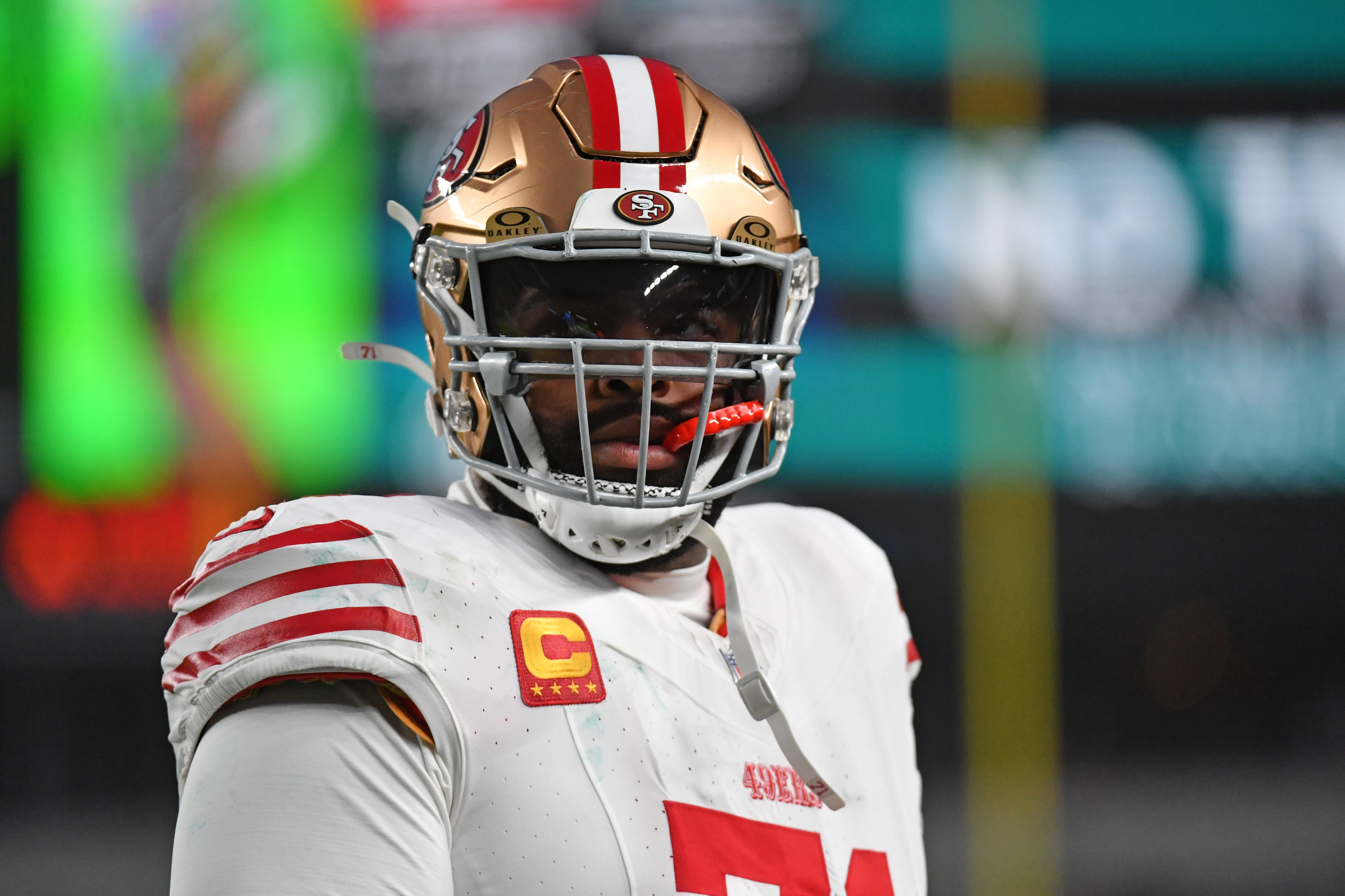Dec 3, 2023; Philadelphia, Pennsylvania, USA; San Francisco 49ers offensive tackle Trent Williams (71) against the Philadelphia Eagles at Lincoln Financial Field.