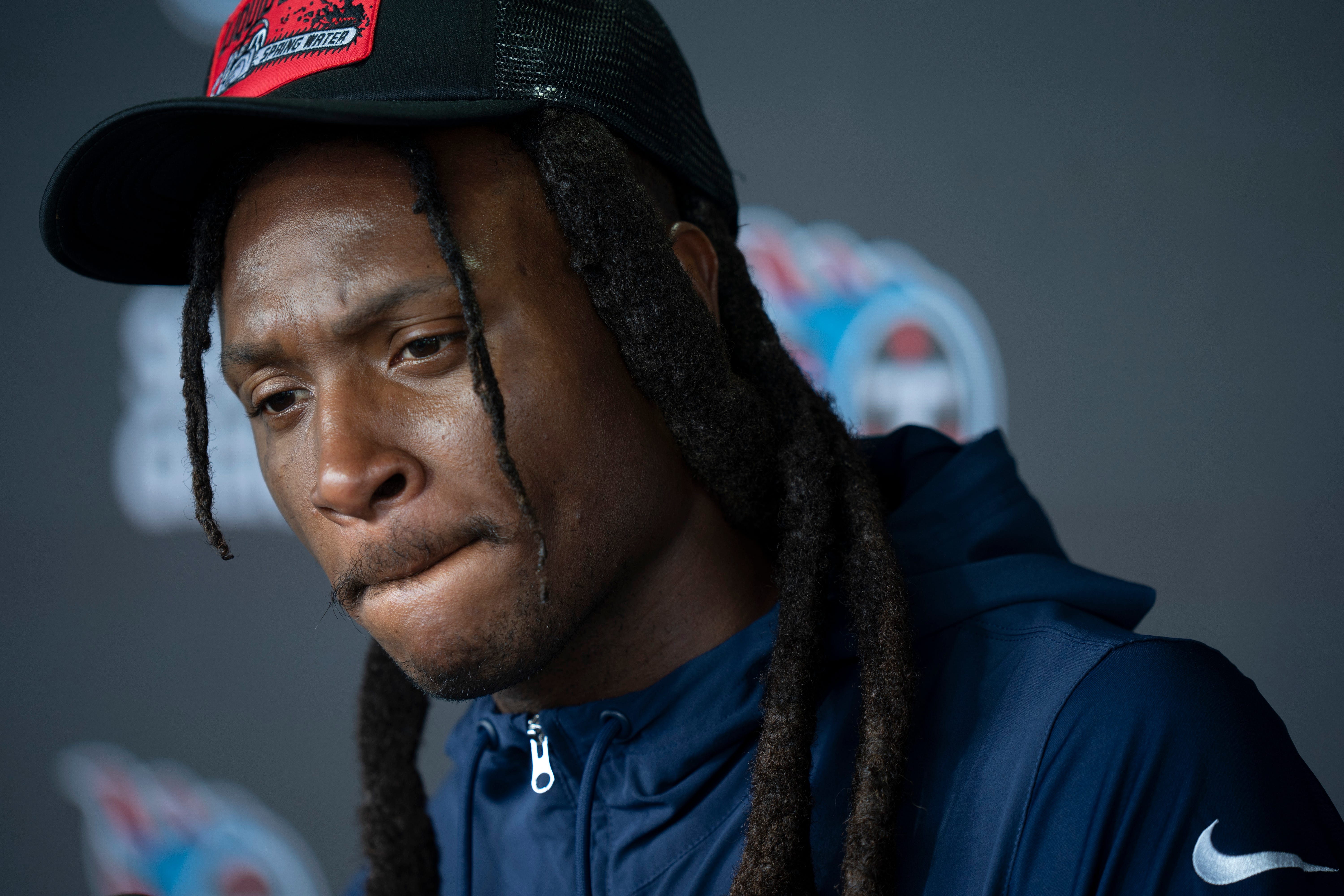 Tennessee Titans wide receiver DeAndre Hopkins fields questions from the media on the second day of training camp Thursday, July 25, 2024 Denny Simmons/The Tennessean-USA TODAY NETWORK