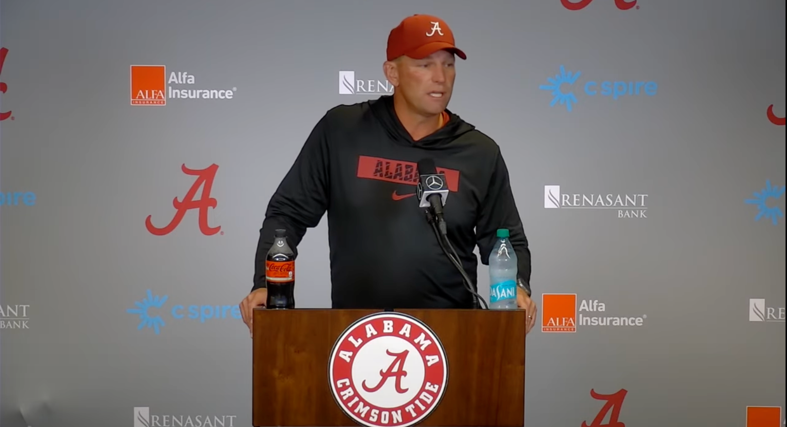 Alabama HC Kalen DeBoer addresses the media following 42-16 victory over USF