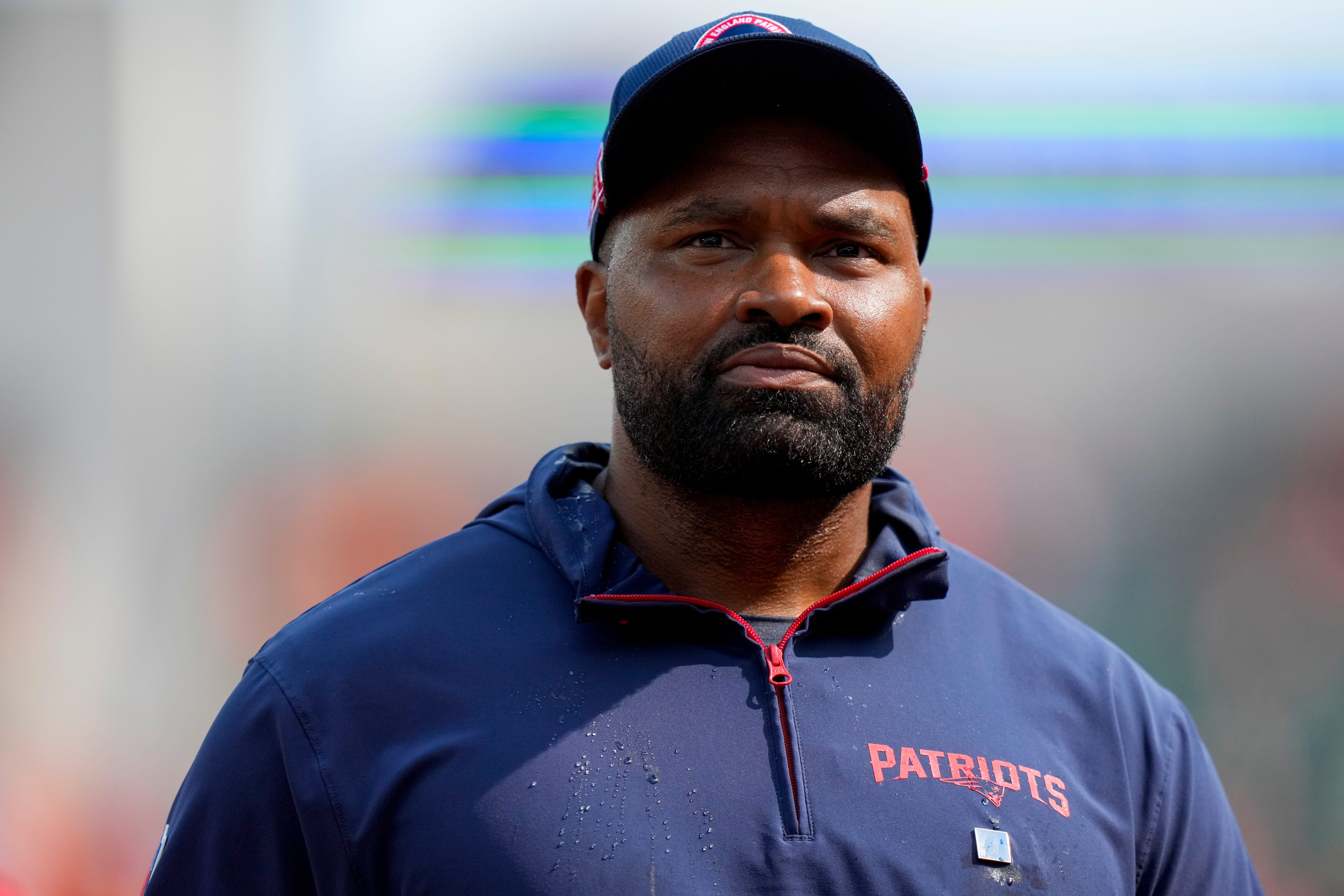 Sep 8, 2024; Cincinnati, Ohio, USA; New England Patriots head coach Jerod Mayo walks for the locker room after the fourth quarter at Paycor Stadium.