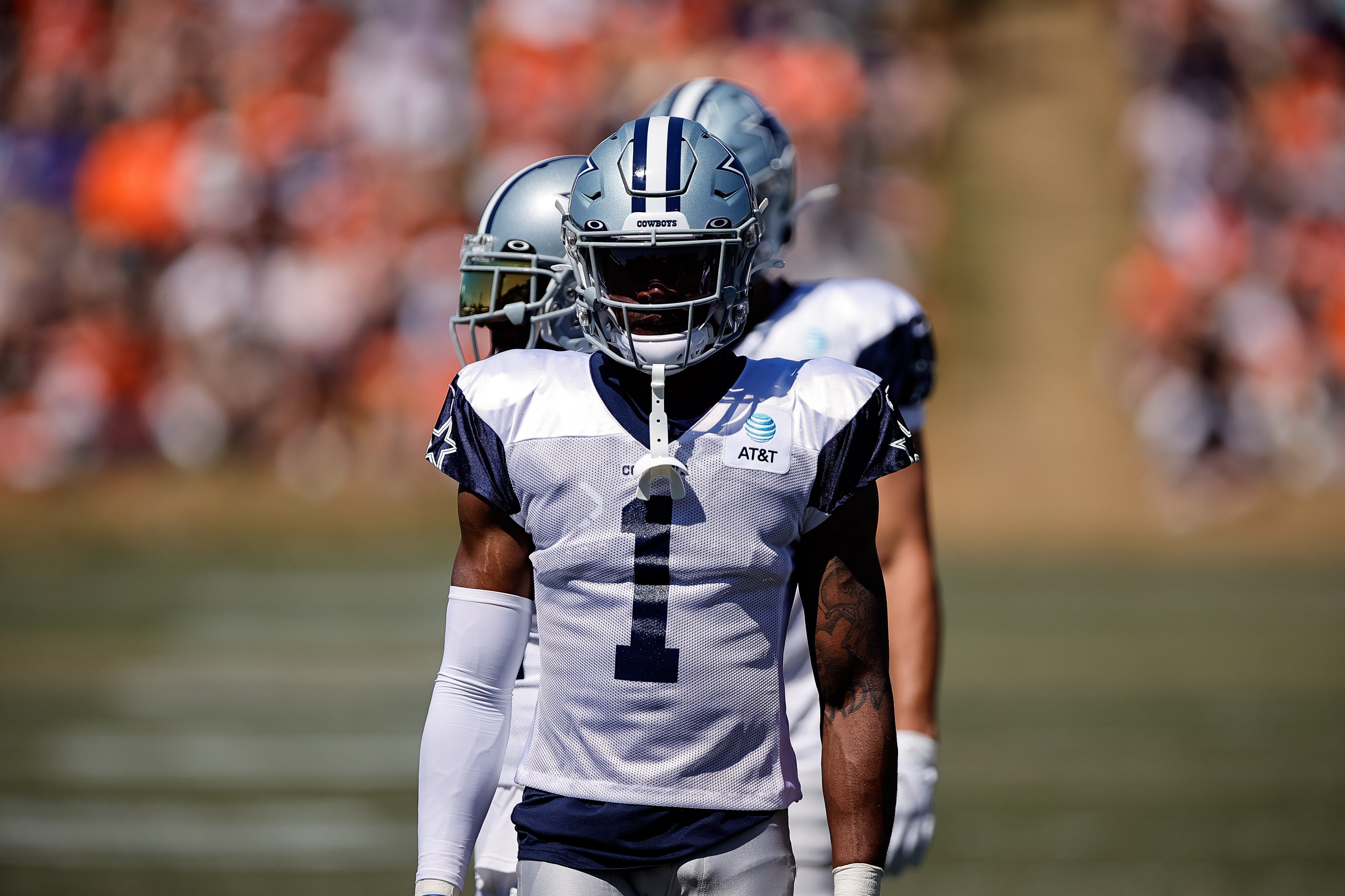 Aug 11, 2022; Englewood, CO, USA; Dallas Cowboys cornerback Kelvin Joseph (1) during a joint training camp with the Denver Broncos at the UCHealth Training Center.