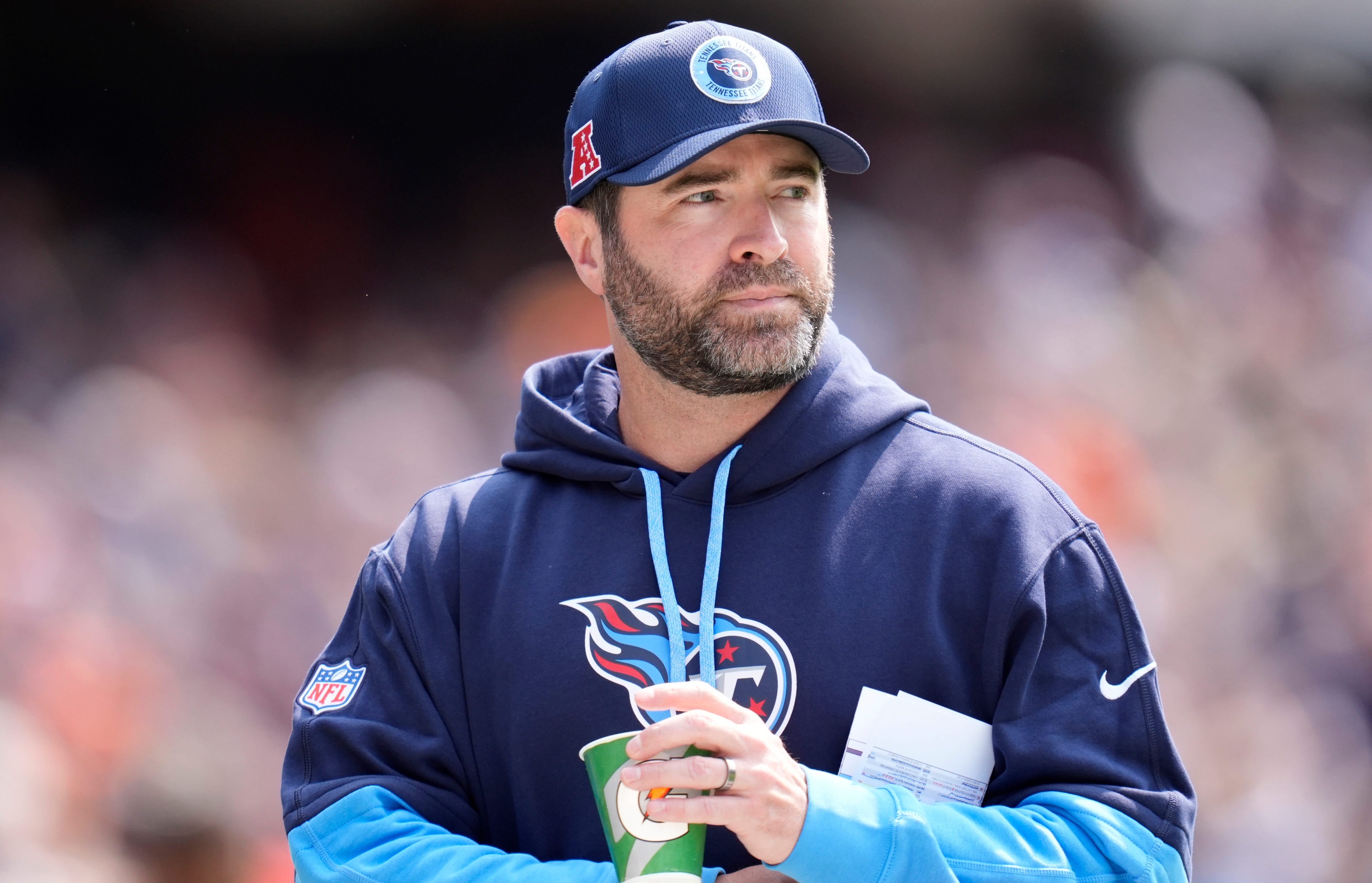 Tennessee Titans Head Coach Brian Callahan heads to the locker room at halftime with a 17-3 lead over the Chicago Bears at Soldier Field in Chicago, Ill., Sunday, Sept. 8, 2024 Andrew Nelles / The Tennessean-USA TODAY NETWORK