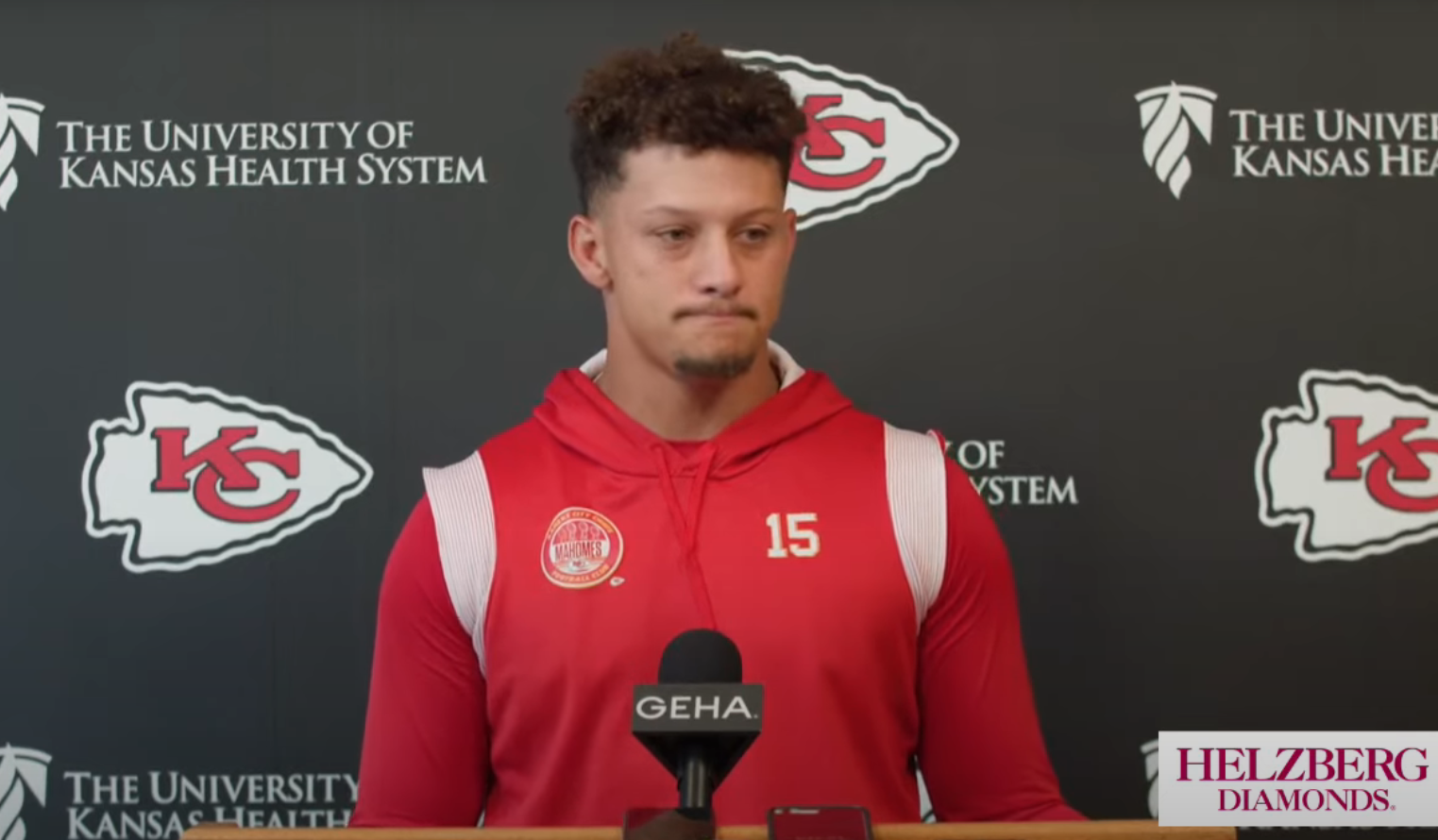 Chiefs QB Patrick Mahomes speaks to media members on Wednesday.