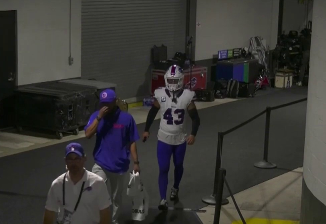 Buffalo Bills LB Terrel Bernard heads to the locker room.
