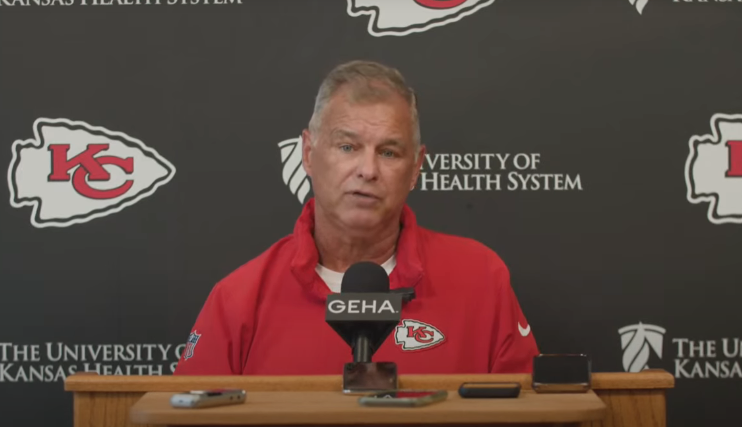 Chiefs head athletic trainer Rick Burkholder speaks to the media.