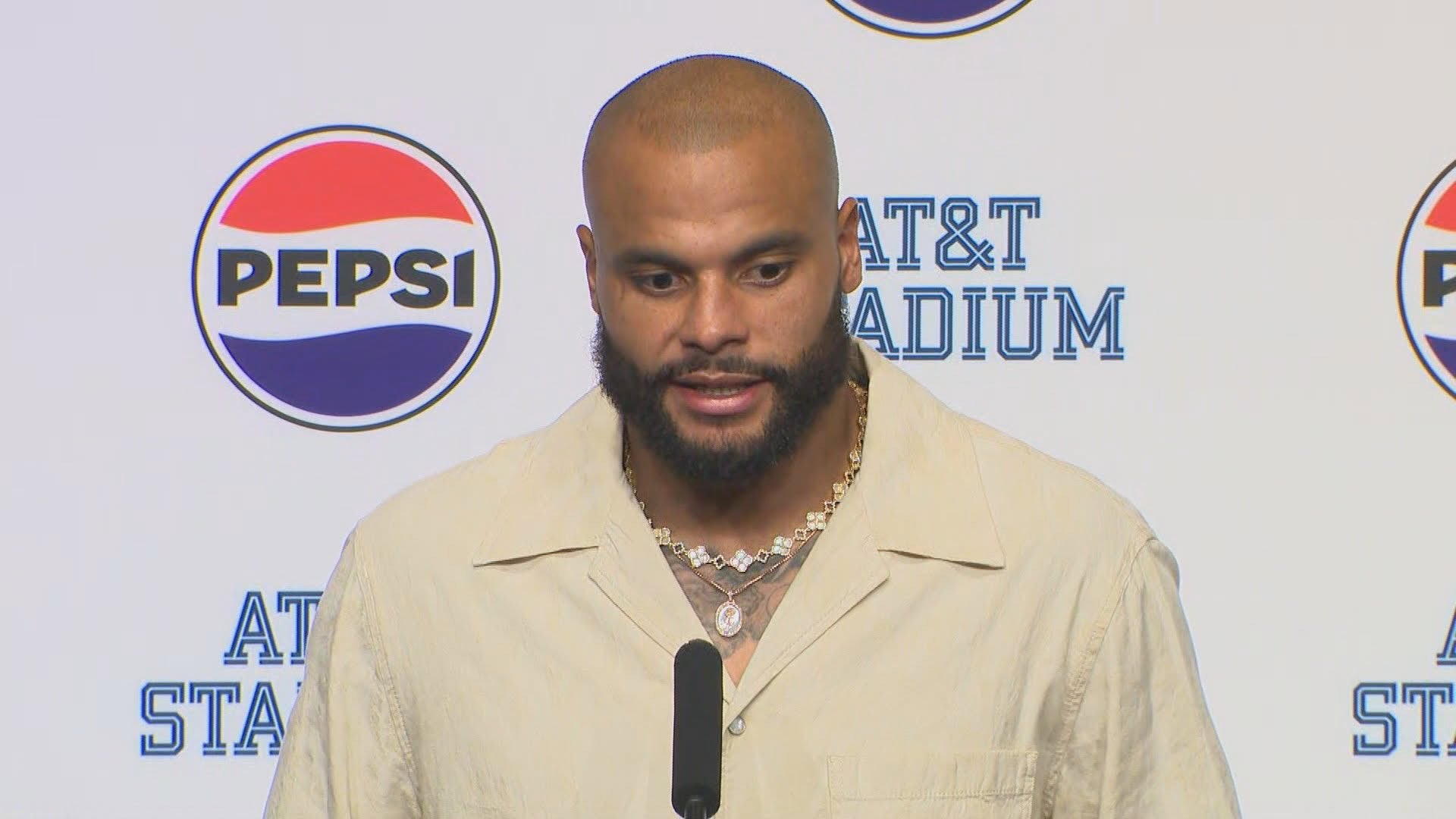 Dallas Cowboys QB Dak Prescott talks to reporters after loss to New Orleans Saints.