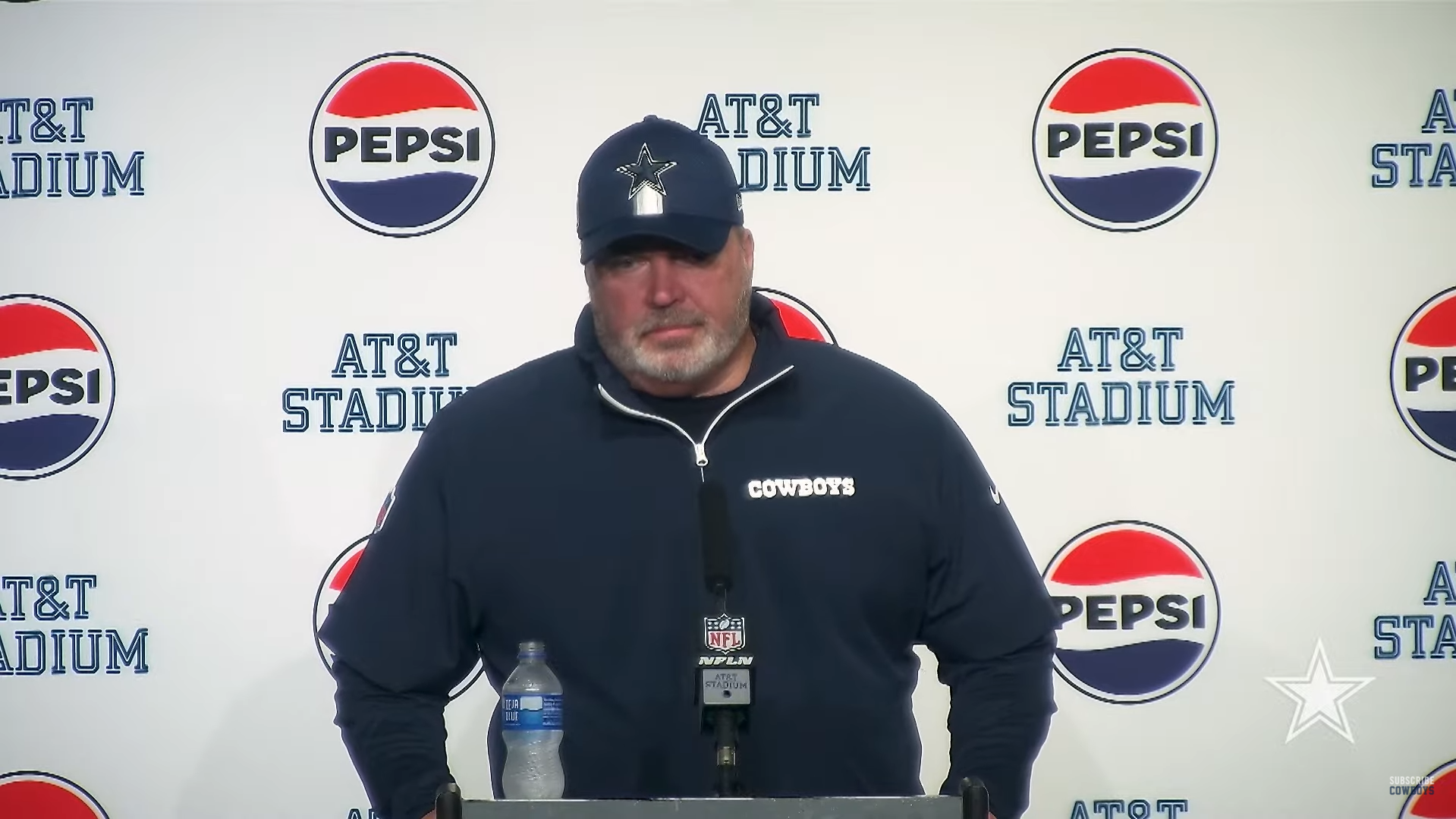 Dallas Cowboys head coach Mike McCarthy talks to reporters postgame in Week 2.