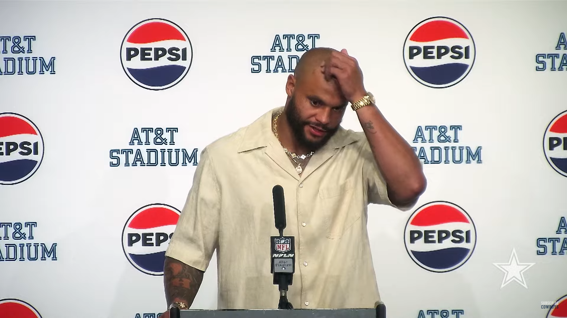 Dak Prescott talks to reporters after Dallas Cowboys' Week 2 loss to New Orleans Saints.