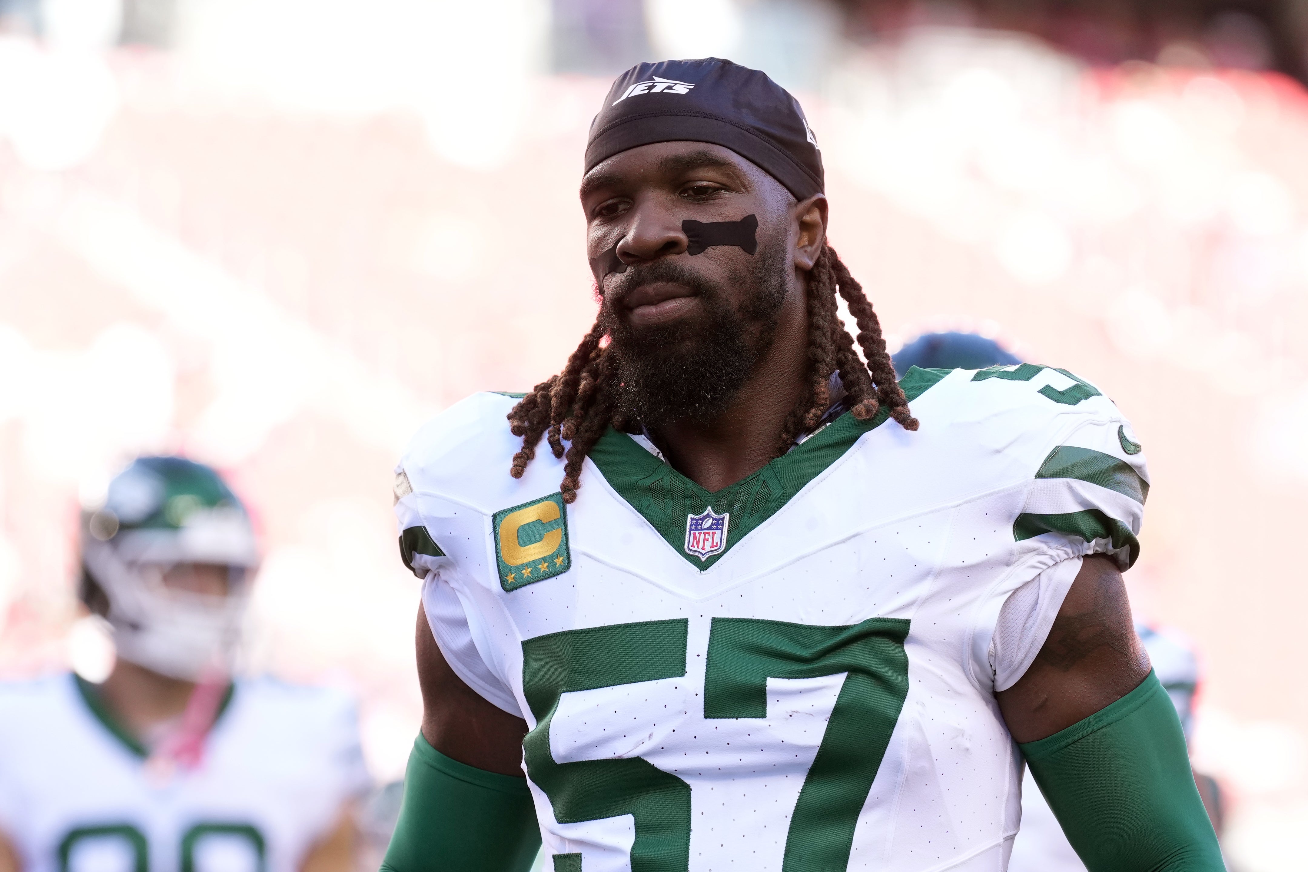 New York Jets linebacker C.J. Mosley (57) before the game against the San Francisco 49ers at Levi's Stadium.