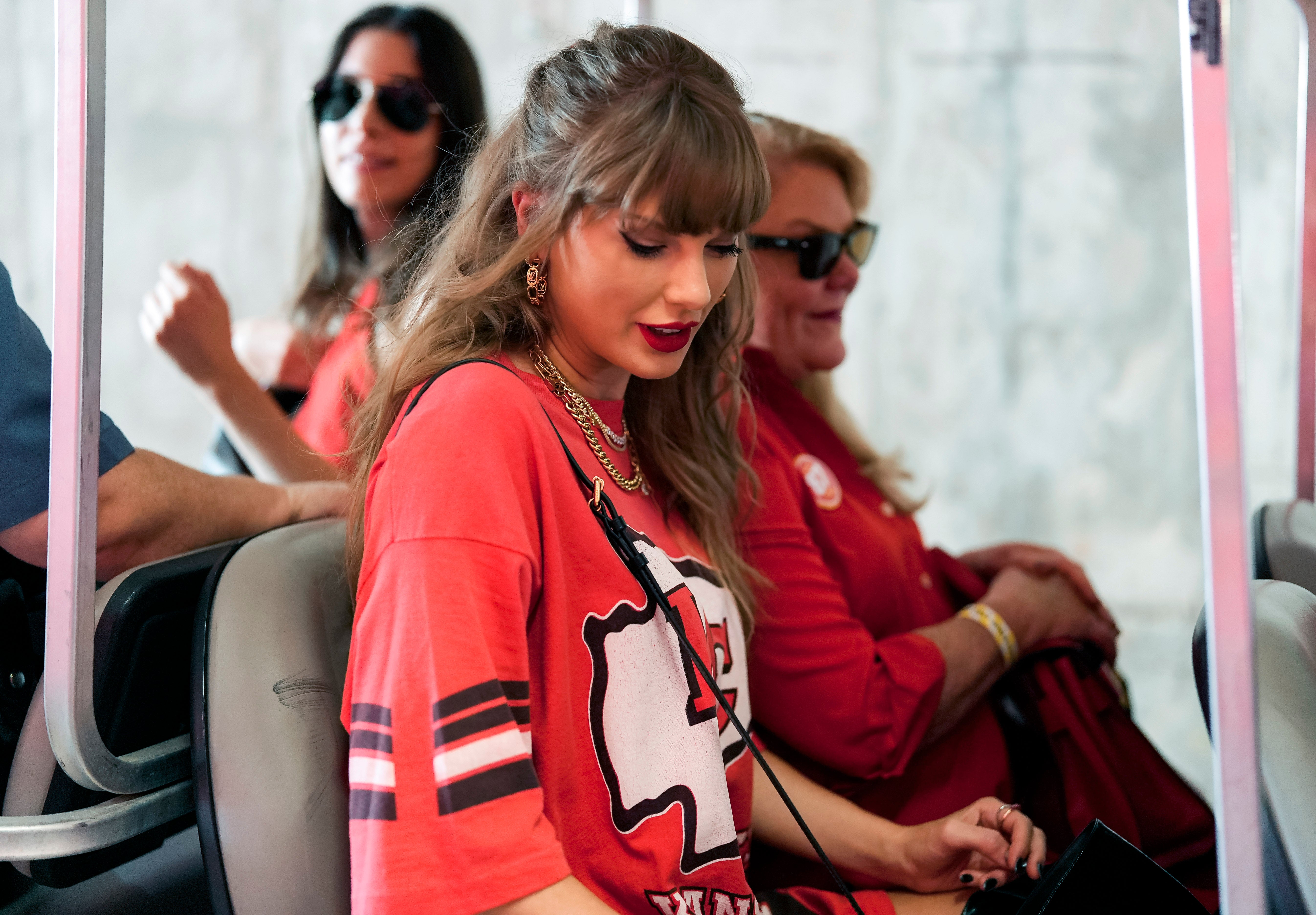 Sep 15, 2024; Kansas City, Missouri, USA; Recording artist Taylor Swift arrives prior to a game between the Cincinnati Bengals and the Kansas City Chiefs at GEHA Field at Arrowhead Stadium