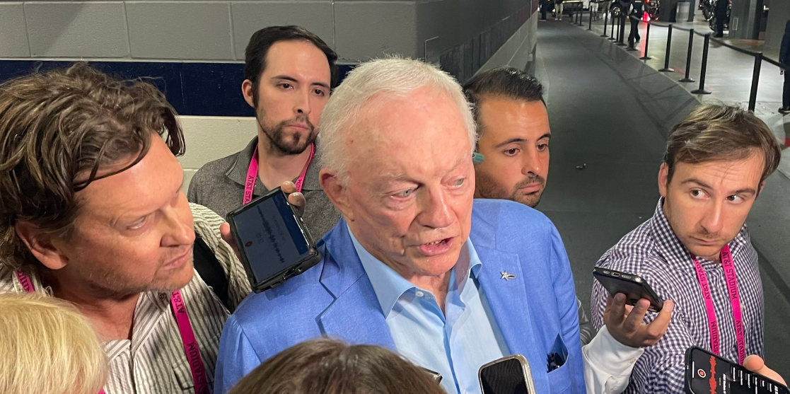 Dallas Cowboys owner Jerry Jones talks to reporters after loss to Baltimore Ravens.