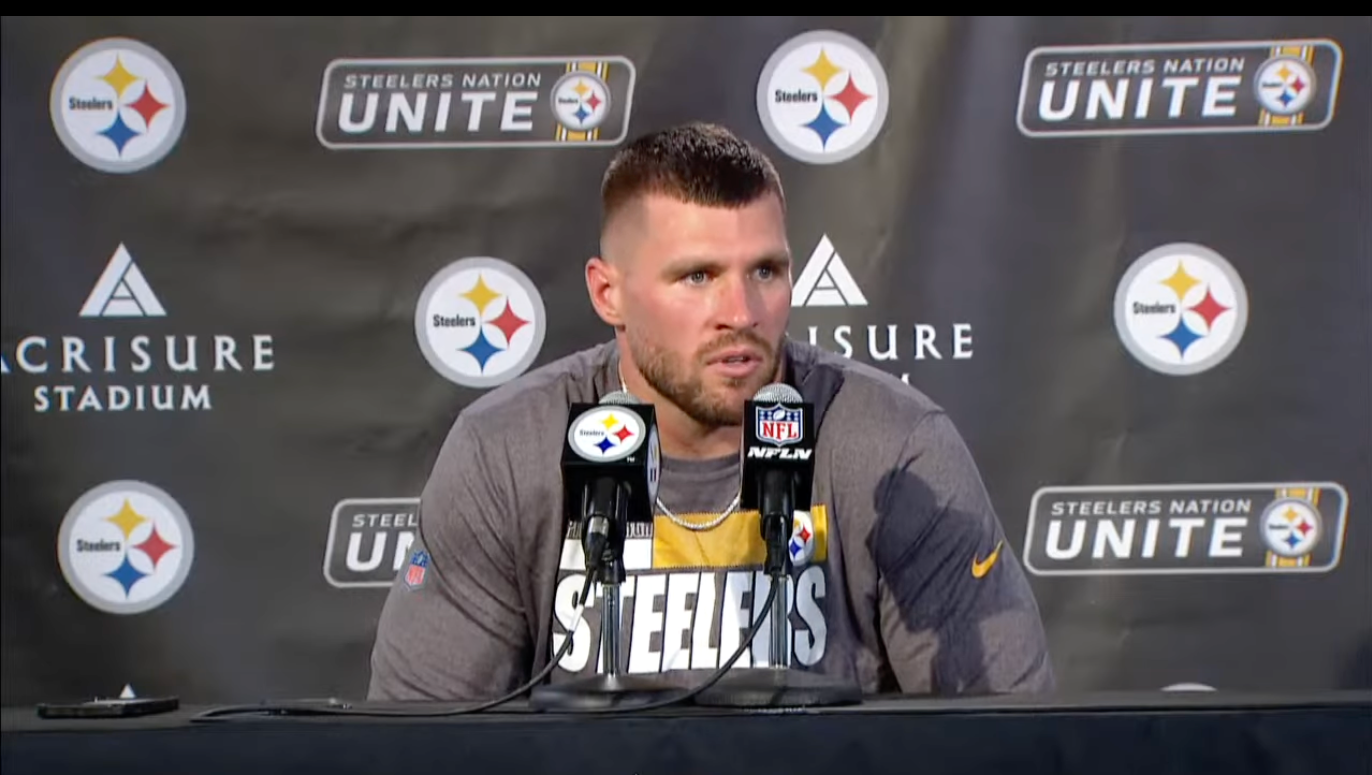Pittsburgh Steelers pass rusher T.J. Watt addresses the media following 20-10 win over Los Angeles Chargers