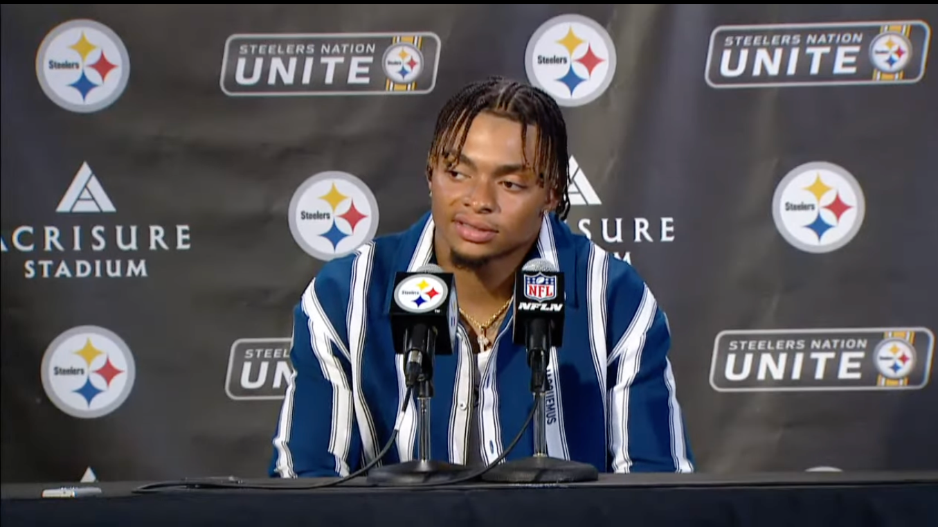 Pittsburgh Steelers QB Justin Fields addresses the media following a 20-10 win vs. Atlanta Falcons