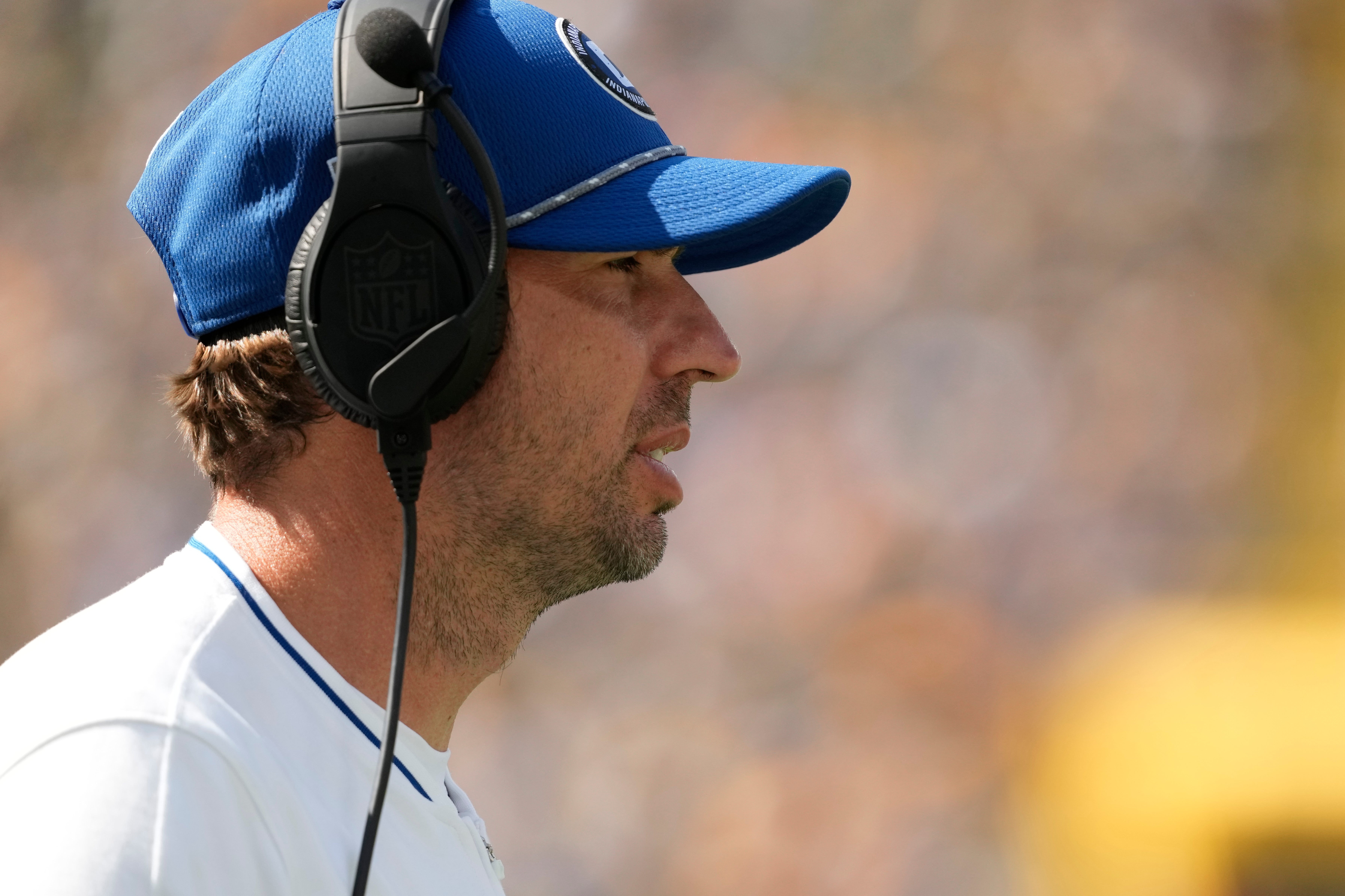 Sep 15, 2024; Green Bay, Wisconsin, USA; Indianapolis Colts head coach Shane Steichen during the game against the Green Bay Packers at Lambeau Field.