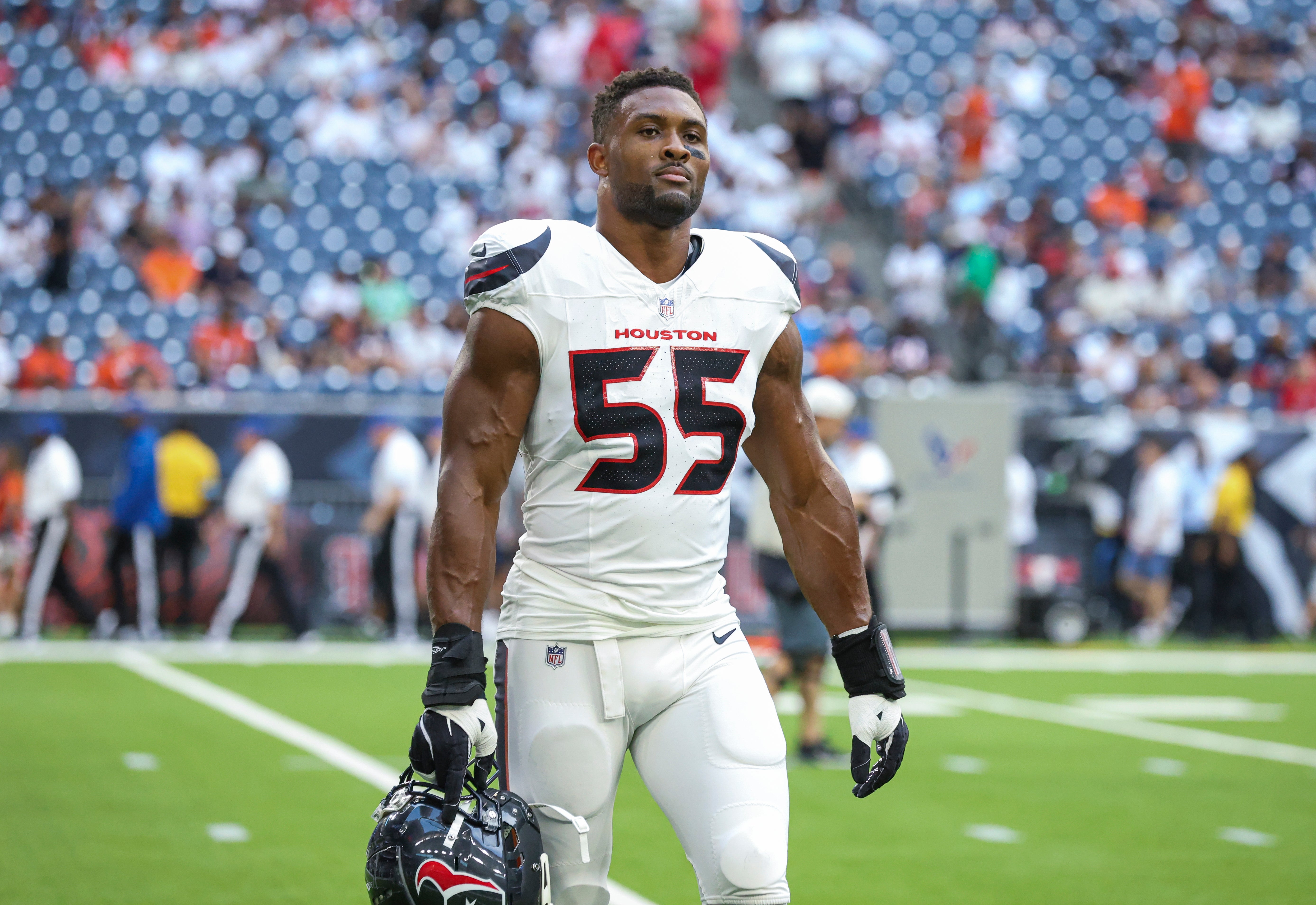 Houston Texans defensive end Danielle Hunter (55) before the game against the Chicago Bears at NRG Stadium.