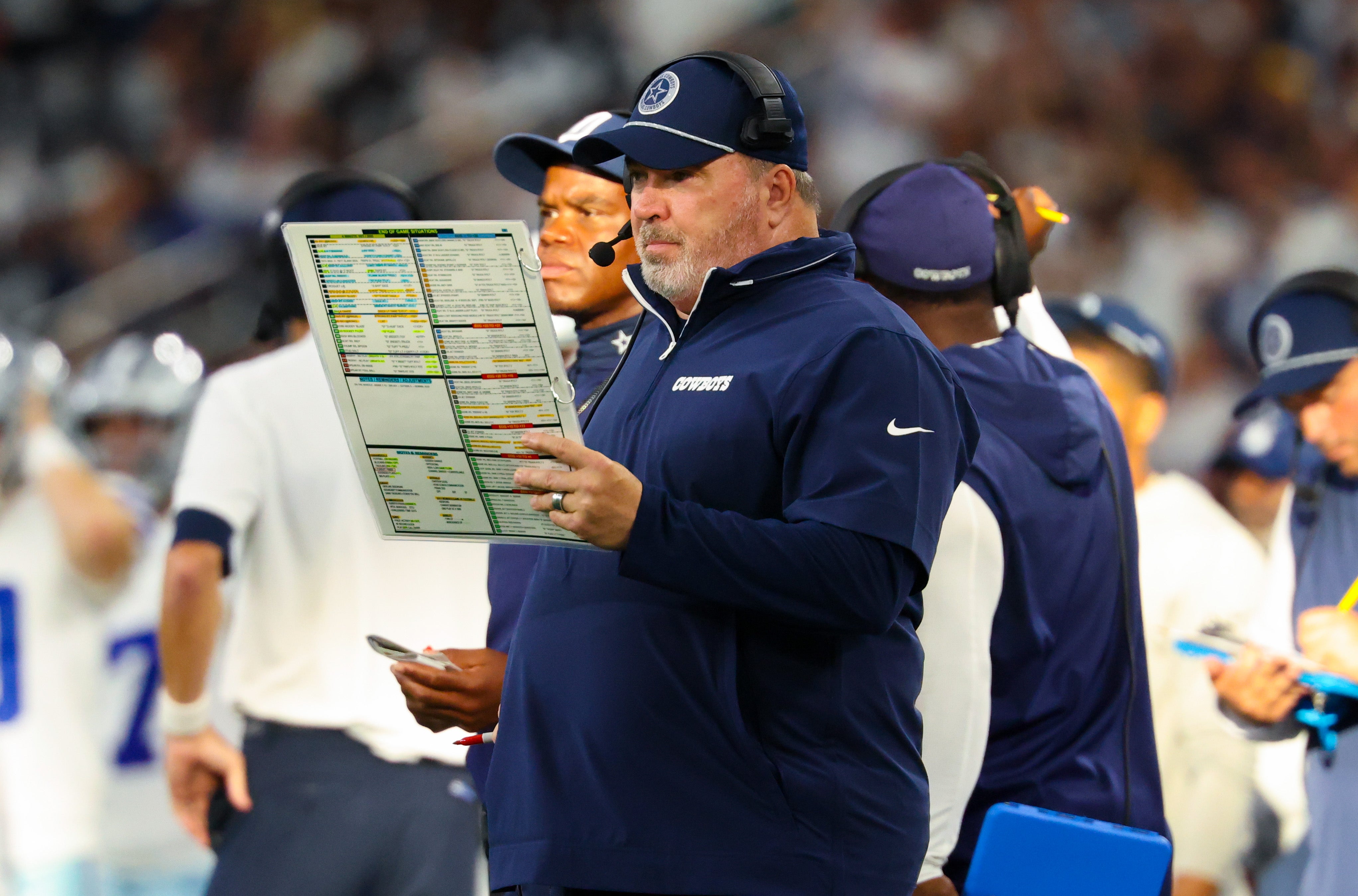 Dallas Cowboys head coach Mike McCarthy during the second half against the Baltimore Ravens at AT&T Stadium.