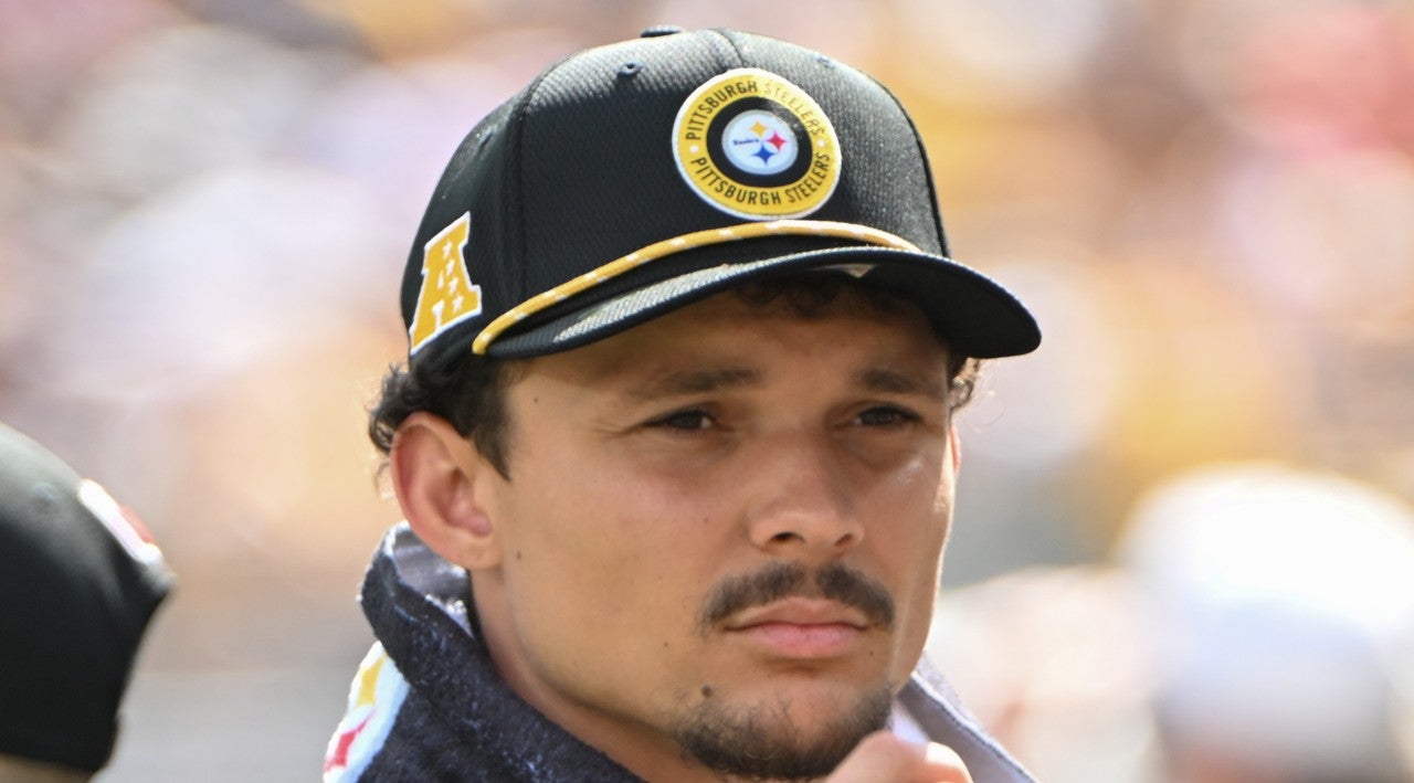 Sep 22, 2024; Pittsburgh, Pennsylvania, USA; Pittsburgh Steelers wide receiver Roman Wilson (10) watches the action during the first half of a game against the Los Angeles Chargers at Acrisure Stadium. Mandatory Credit: Barry Reeger-Imagn Images  