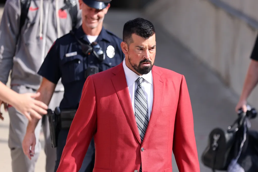 Ohio State Buckeyes head coach Ryan Day takes the field before the game against the Marshall Thundering Herd at Ohio Stadium.