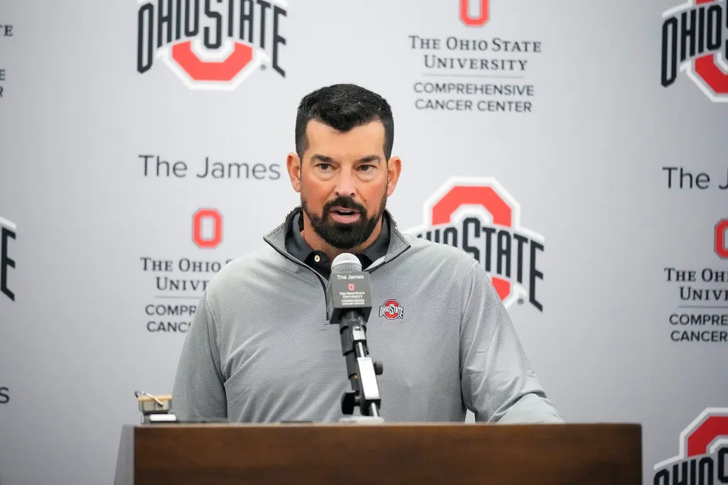 Ohio State Buckeyes head coach Ryan Day speaks to the media during a press conference at the Woody Hayes Athletic Center on Tuesday