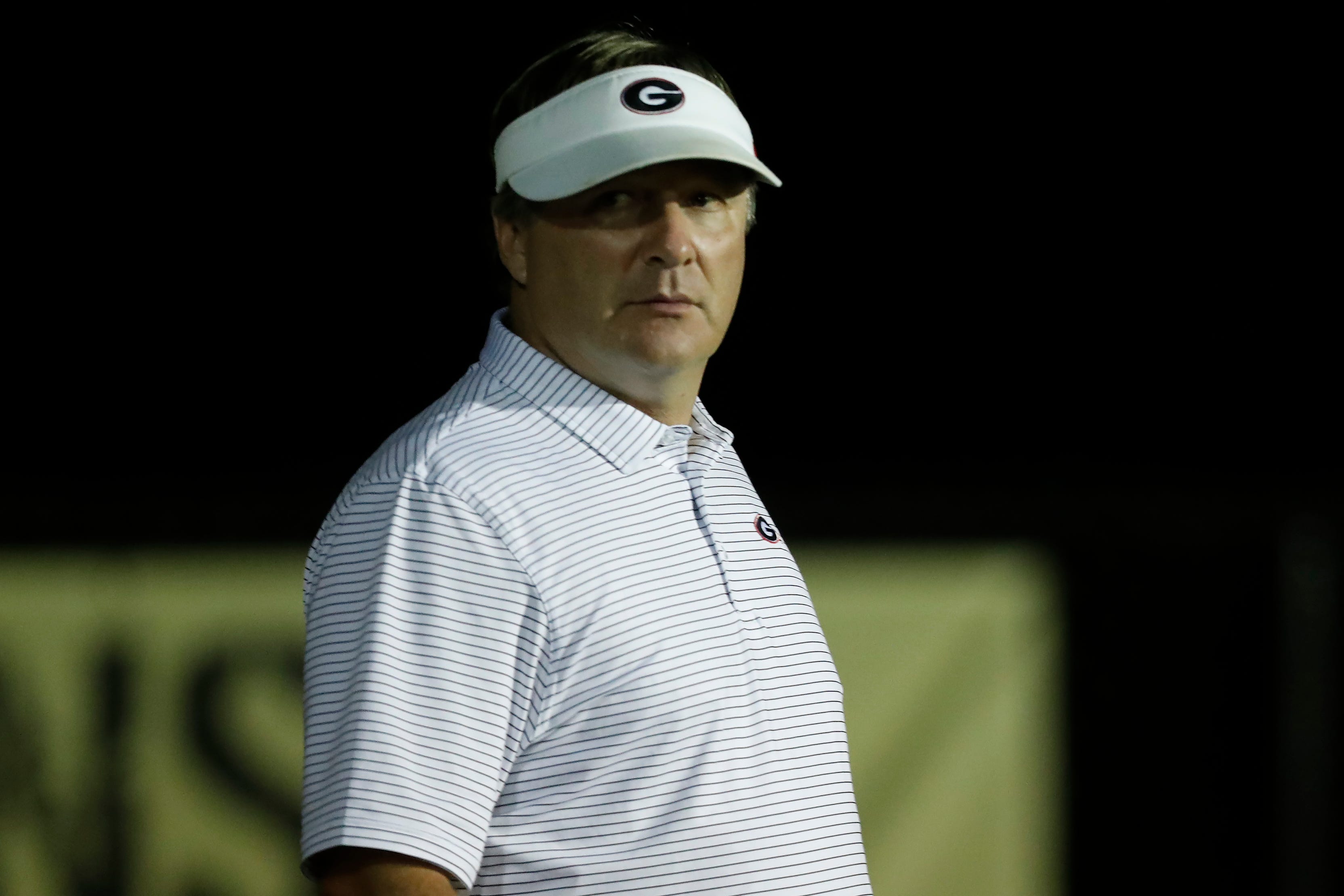 Georgia football coach Kirby Smart stopped by to watch some of the second half during a GHSA high school football game between Athens Academy and Commerce in Commerce, Ga., on Friday, Sept. 20, 2024.