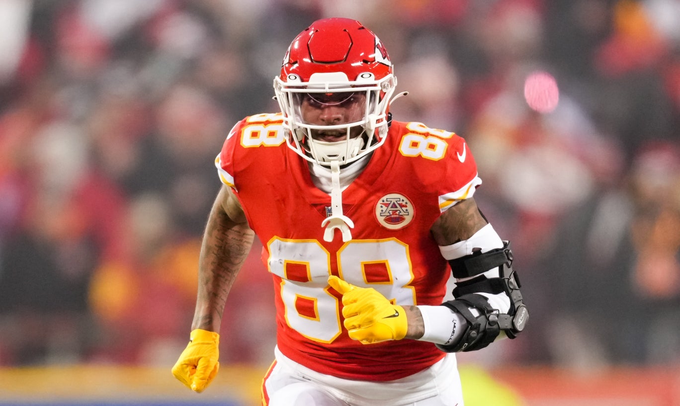 Jan 29, 2023; Kansas City, Missouri, USA; Kansas City Chiefs tight end Jody Fortson (88) takes the field prior to the AFC Championship game against the Cincinnati Bengals at GEHA Field at Arrowhead Stadium.