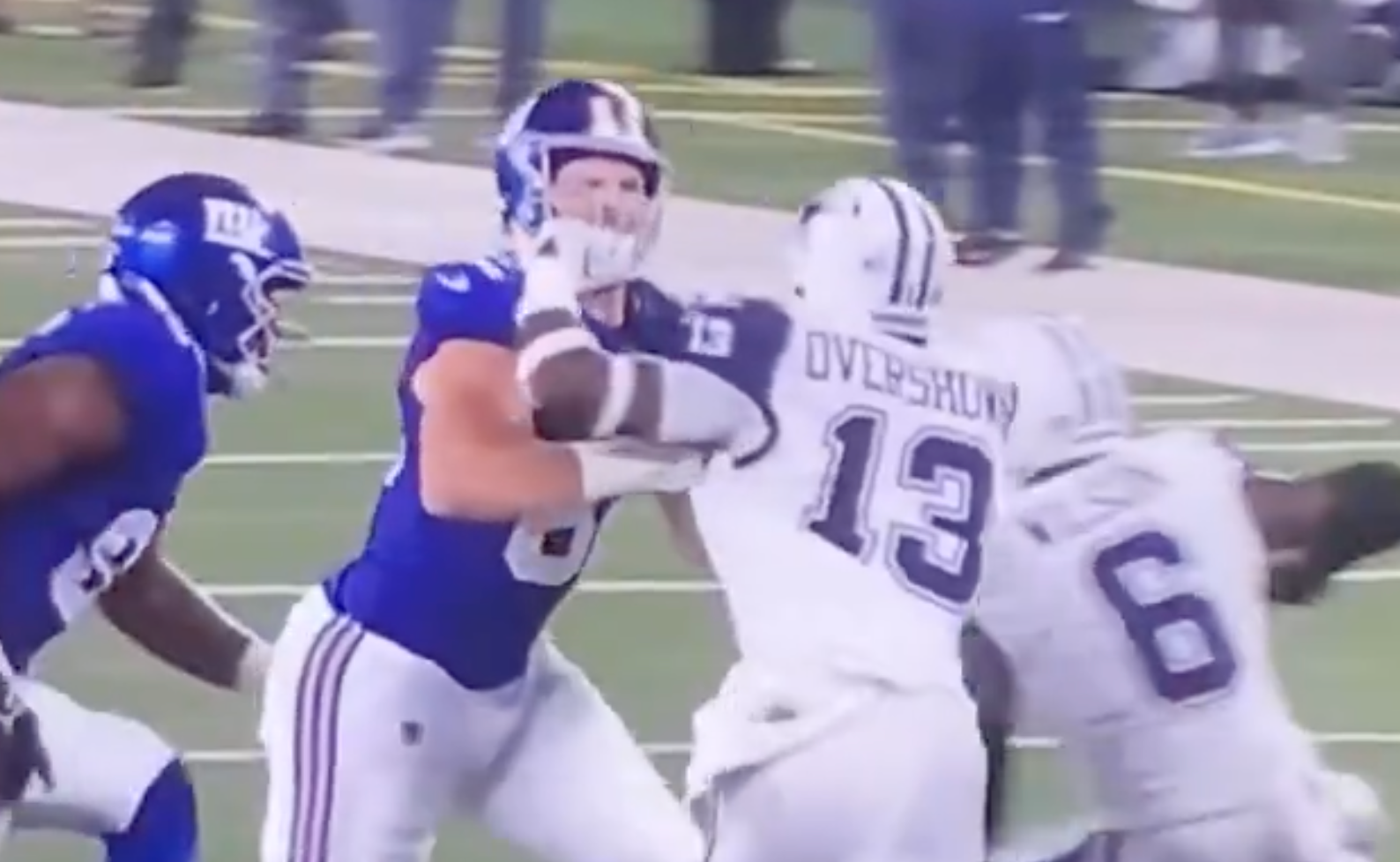 The refs miss a clear facemask penalty during the New York Giants-Dallas Cowboys Thursday Night Football game.