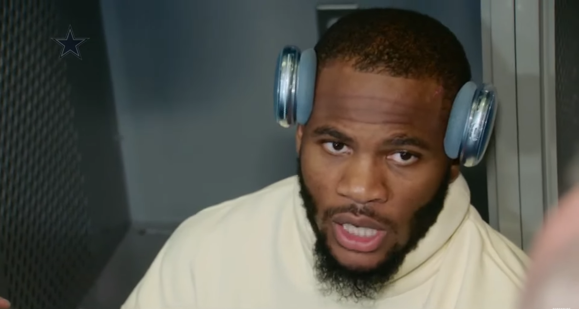 Dallas Cowboys EDGE Micah Parsons talks to reporters postgame vs New York Giants.
