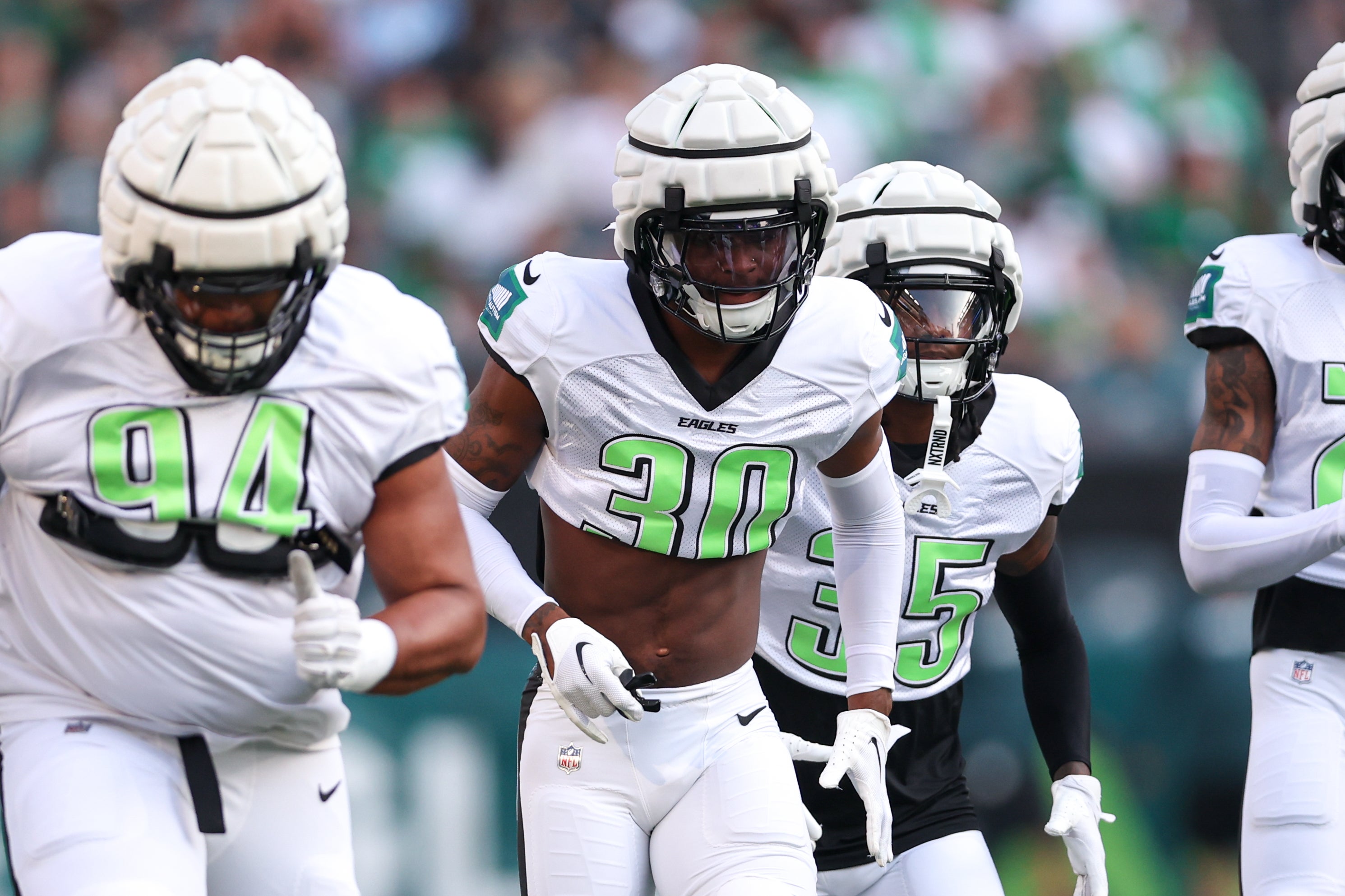 Philadelphia Eagles cornerback Quinyon Mitchell (30) during a training camp practice at Lincoln Financial Field.