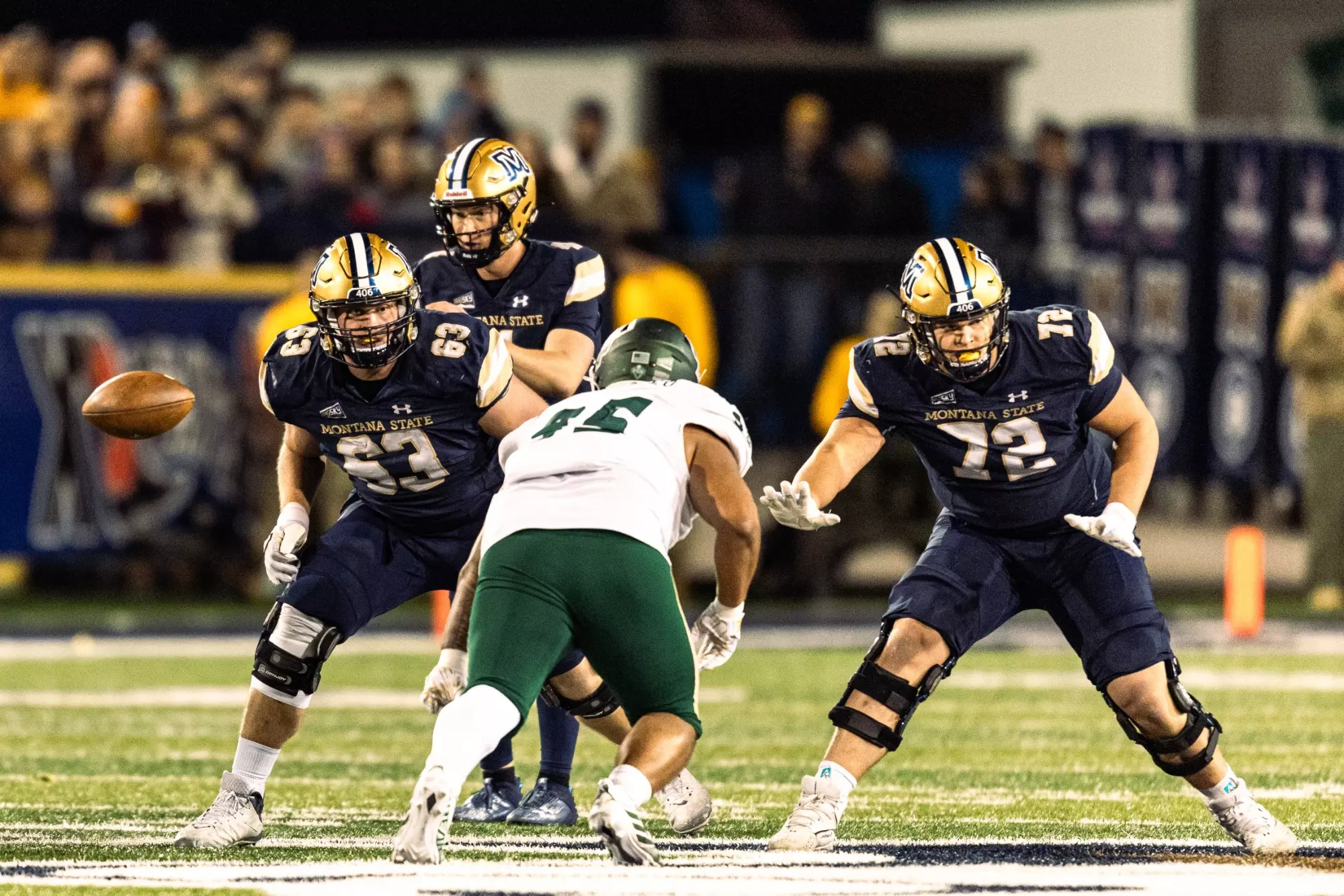 Conner Moore in pass protection against Sacramento State