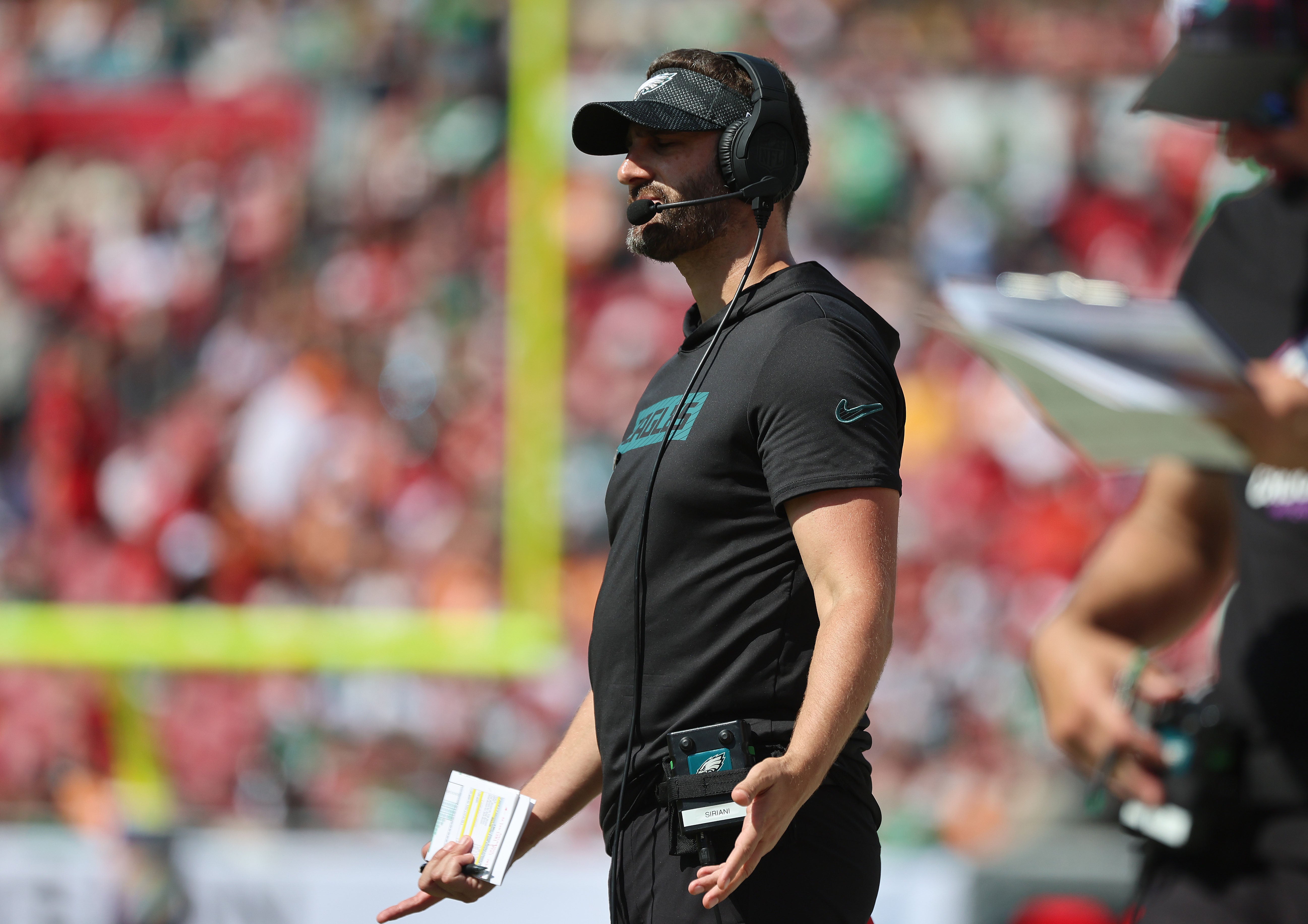 Philadelphia Eagles head coach Nick Sirianni against the Tampa Bay Buccaneers during the second half at Raymond James Stadium.