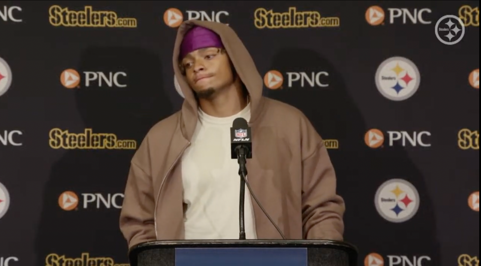 Pittsburgh Steelers QB Justin Fields addresses the media following 27-24 loss against Indianapolis Colts