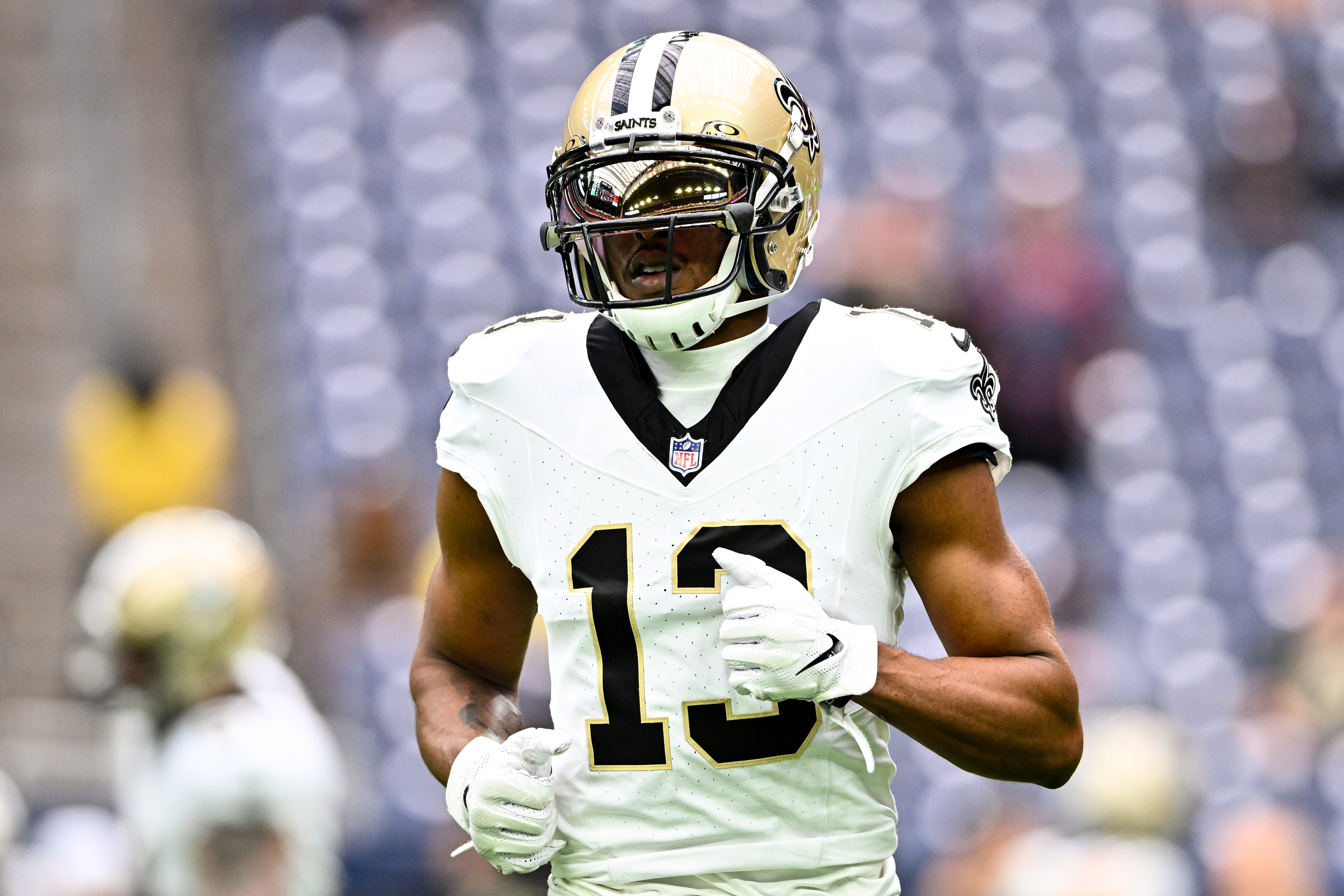 Oct 15, 2023; Houston, Texas, USA; New Orleans Saints wide receiver Michael Thomas (13) during warm-ups prior to the game against the Houston Texans at NRG Stadium.