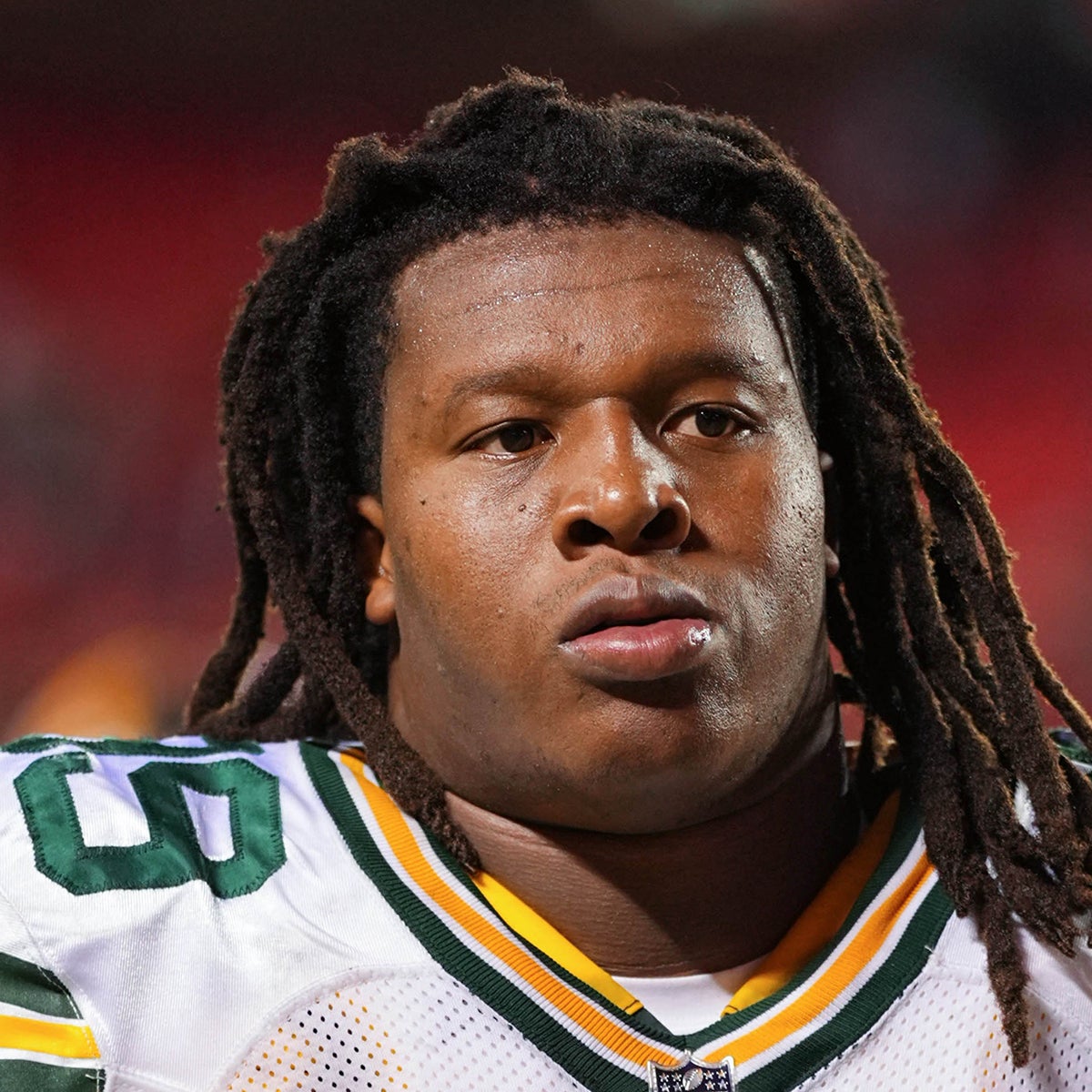 Green Bay Packers defensive tackle Jonathan Ford (99) leaves the field after a game against the Kansas City Chiefs at GEHA Field at Arrowhead Stadium.
