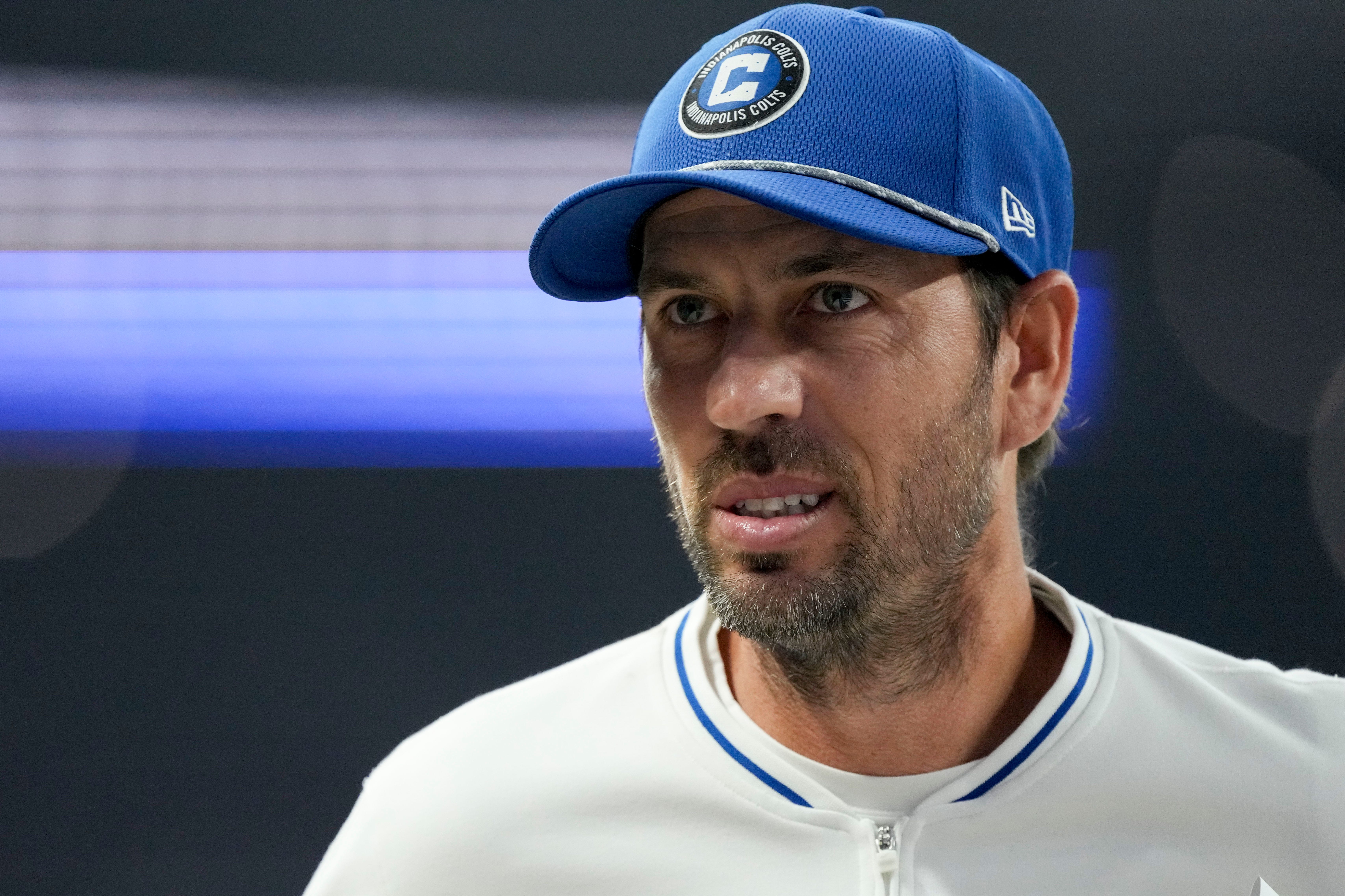 Indianapolis Colts head coach Shane Steichen leaves the field at the end of the first half Sunday, Sept. 22, 2024, during a game against the Chicago Bears at Lucas Oil Stadium in Indianapolis.