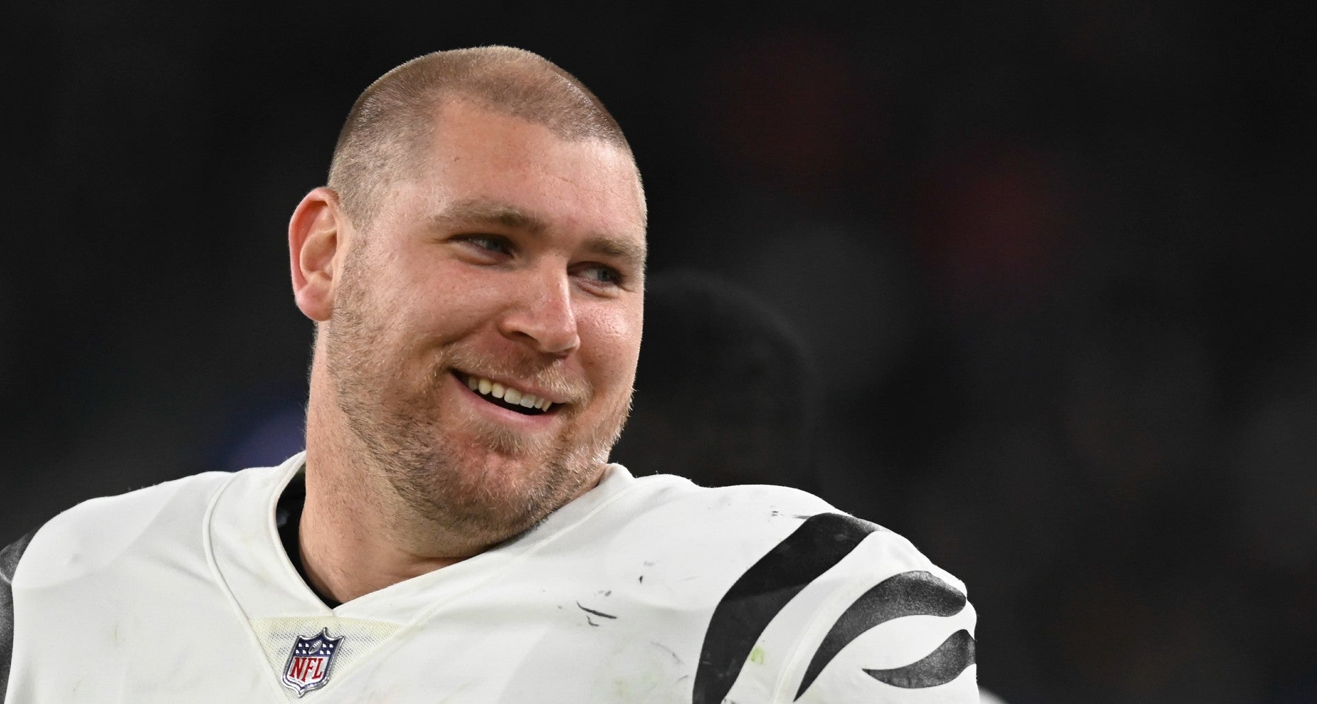 Nov 16, 2023; Baltimore, Maryland, USA; Cincinnati Bengals guard Max Scharping (74) on the sidelines during the game against the Baltimore Ravens at M&T Bank Stadium.
