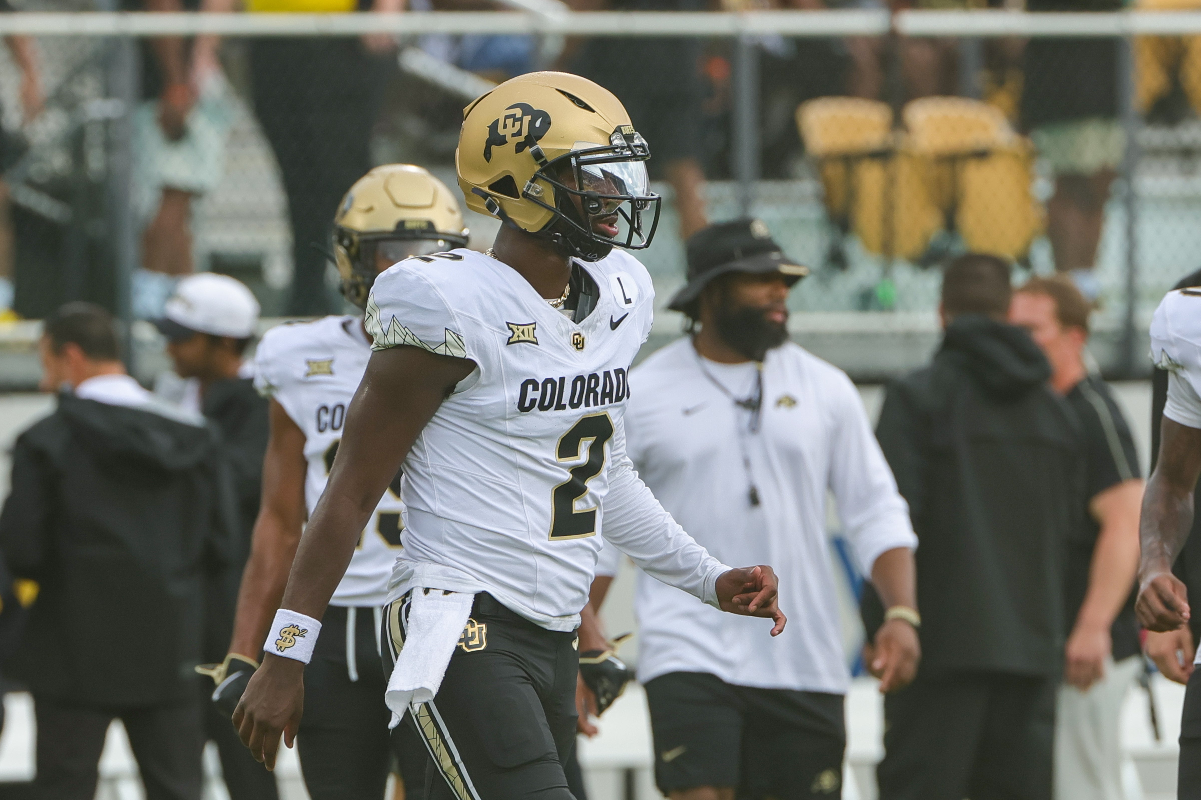 Colorado Buffaloes quarterback Shedeur Sanders (2) during warms up before the game against the UCF Knights at FBC Mortgage Stadium.