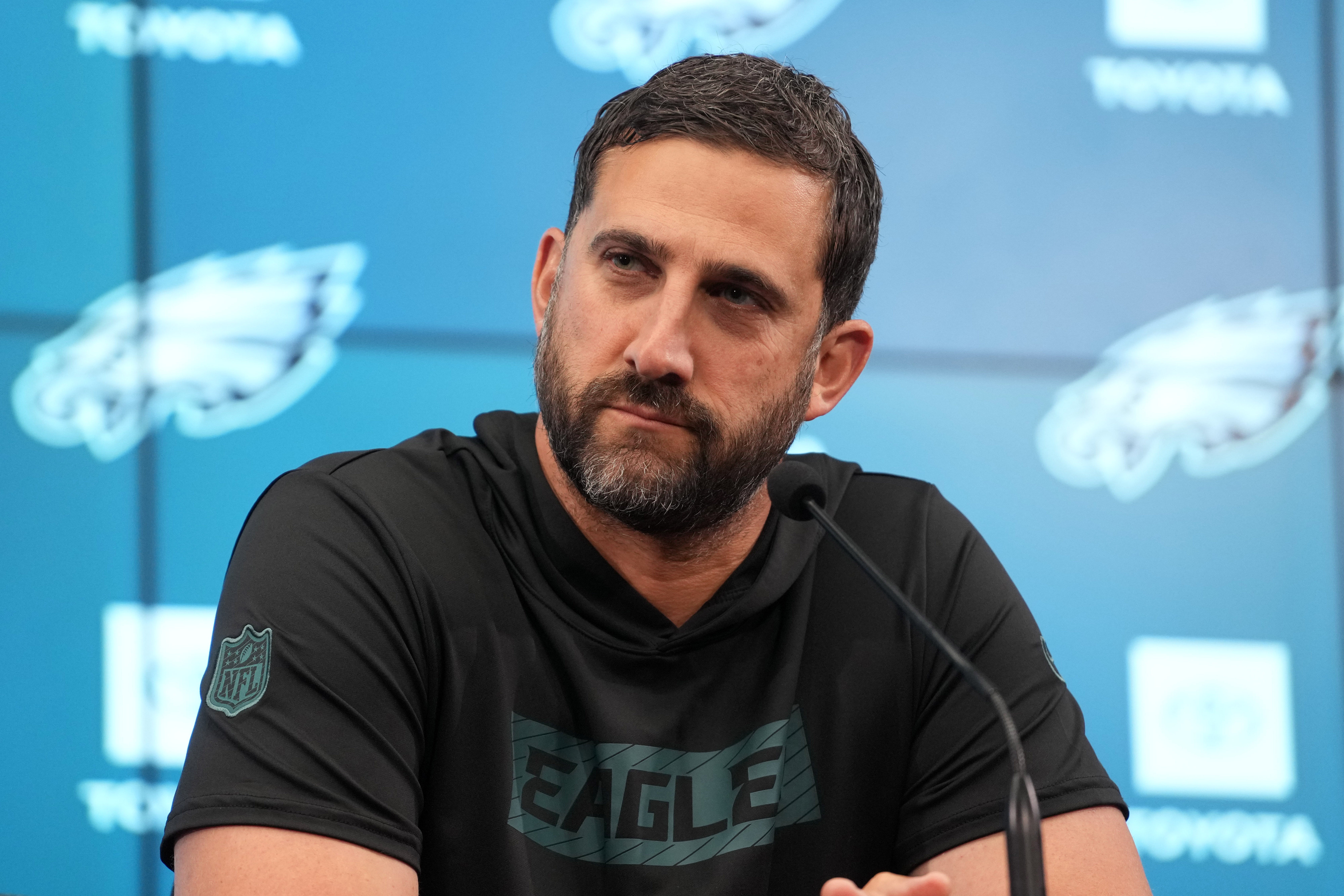 Philadelphia Eagles coach Nick Sirianni at press conference at the Neo Quimica Arena.