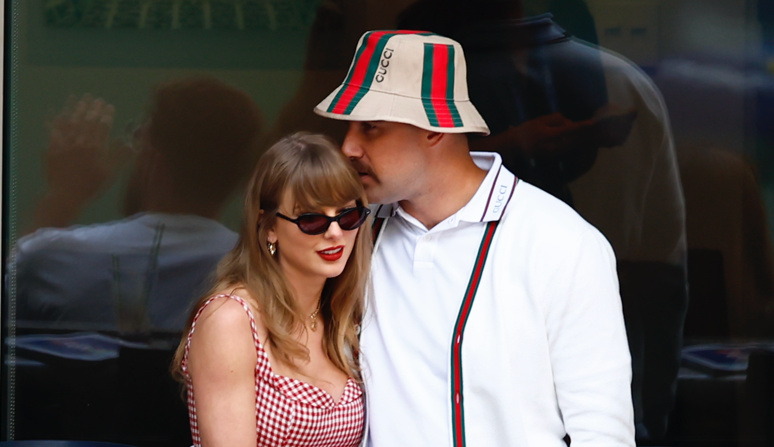 Sep 8, 2024; Flushing, NY, USA; Recording artist Taylor Swift and Kansas City Chiefs tight end Travis Kelce look on in the men’s singles final of the 2024 U.S. Open tennis tournament at USTA Billie Jean King National Tennis Center at Louis Armstrong Stadium.