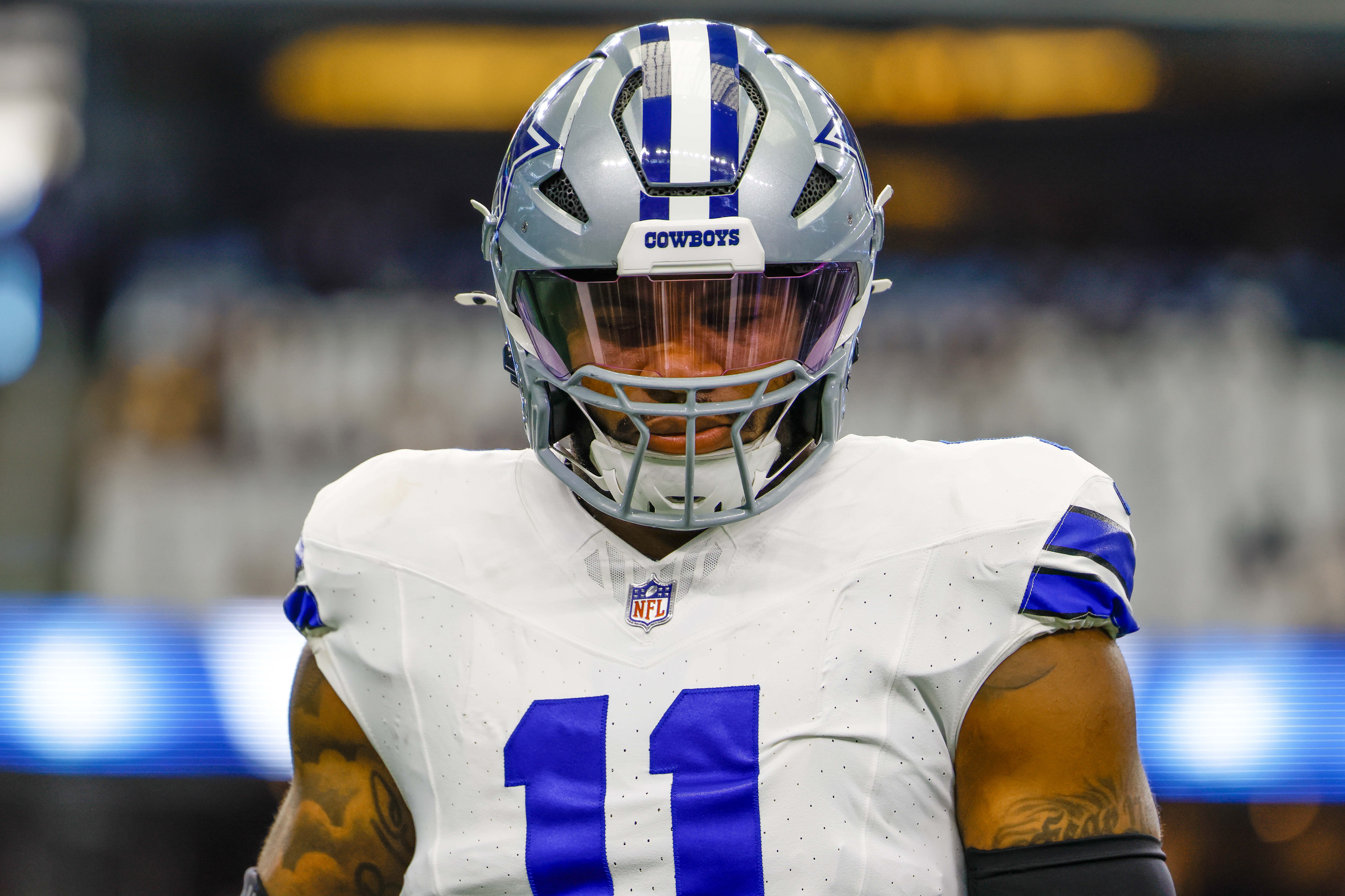 Dallas Cowboys linebacker Micah Parsons (11) prior to the game against the Baltimore Ravens at AT&T Stadium.