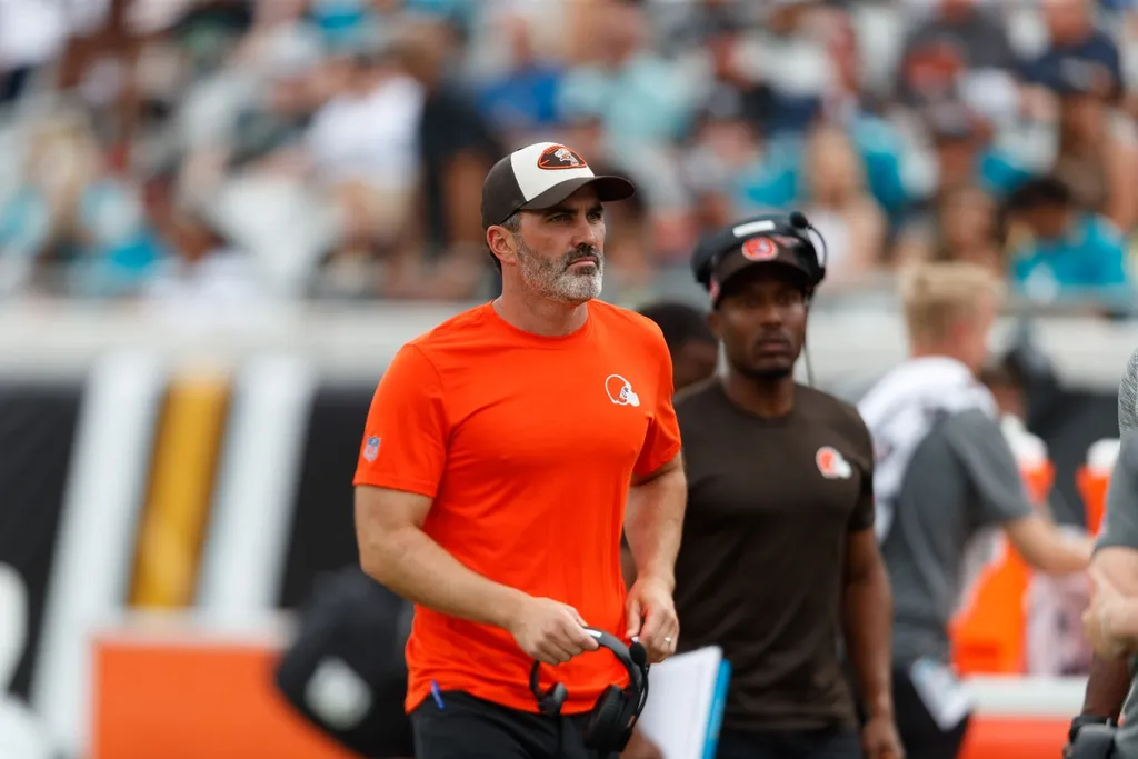 Cleveland Browns head coach Kevin Stefanski before the game against the Jacksonville Jaguars at EverBank Stadium.