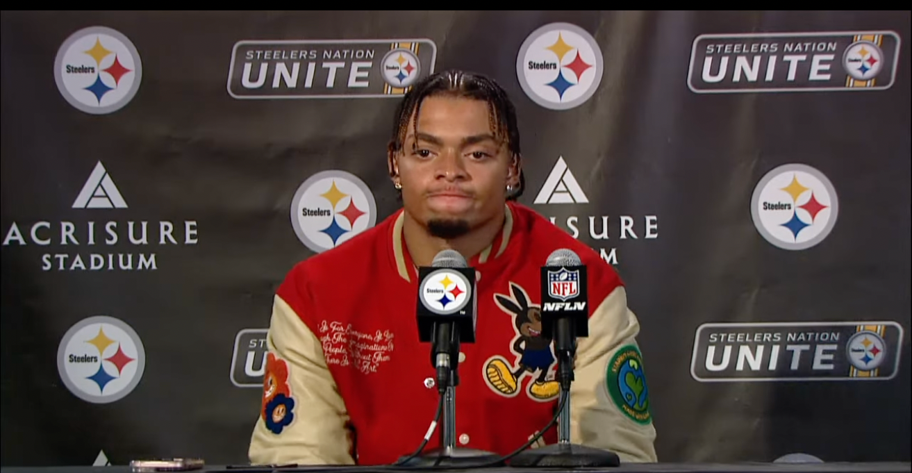 Pittsburgh Steelers QB Justin Fields addresses the media following 20-17 loss vs. Dallas Cowboys in Week 6 of 2024 NFL season, 10/7/2024