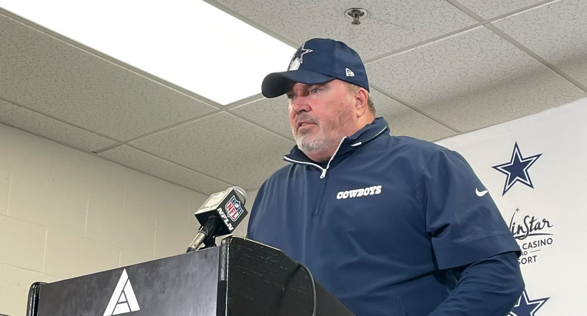 Dallas Cowboys HC Mike McCarthy talks to reporters postgame.