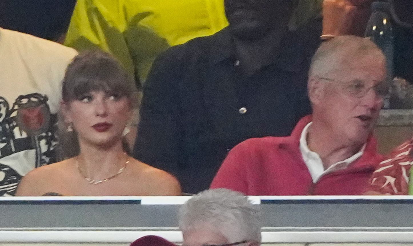 Oct 7, 2024; Kansas City, Missouri, USA; Recording artist Taylor Swift watches play during the first half of the game between the Kansas City Chiefs and New Orleans Saints at GEHA Field at Arrowhead Stadium.