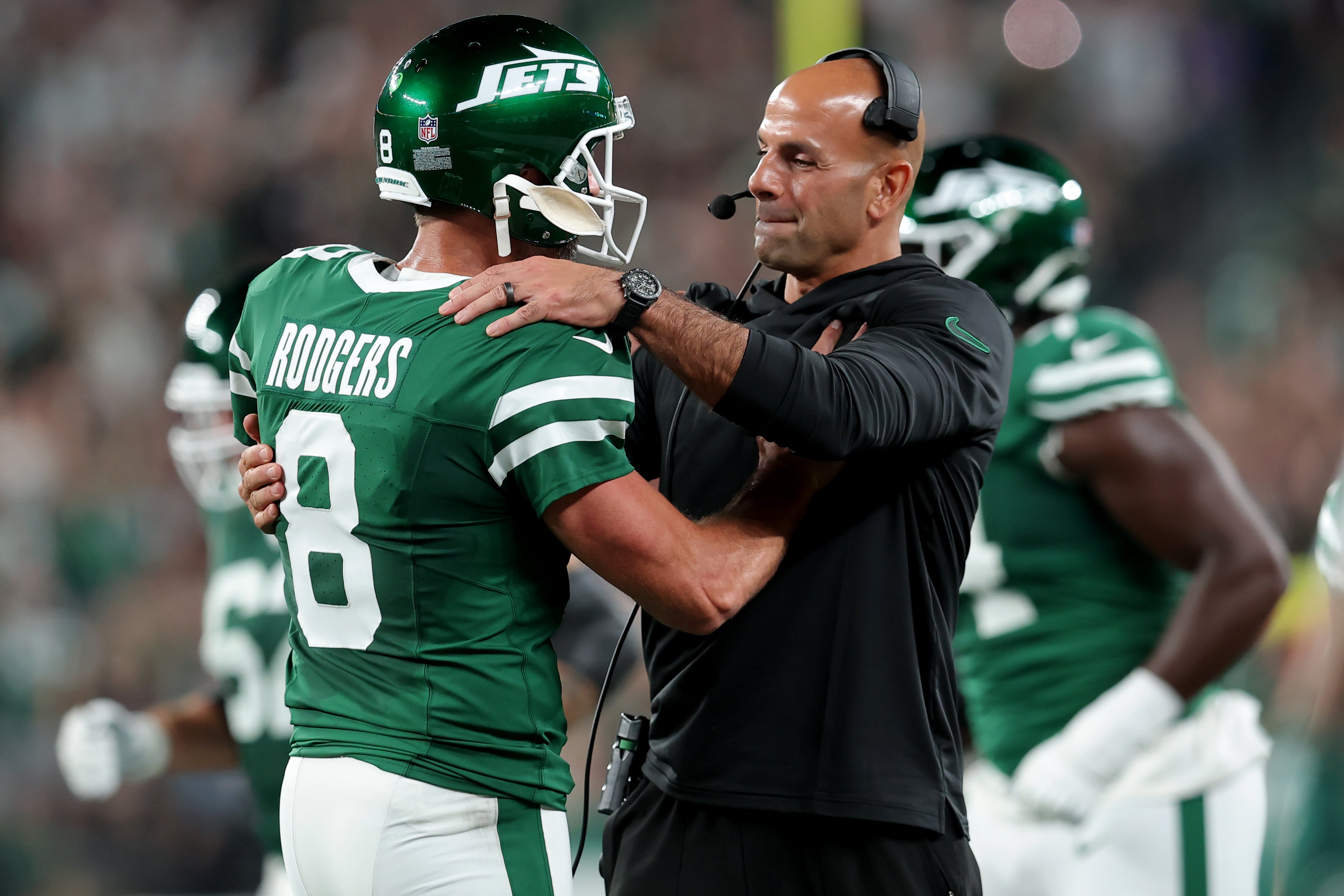 Jets QB Aaron Rodgers and HC Robert Saleh