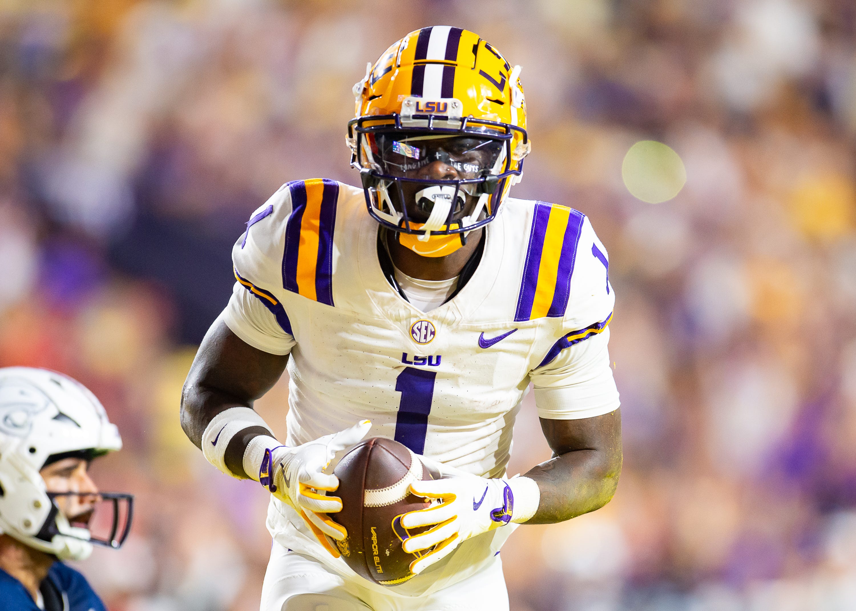 Aaron Anderson 1 scores a touchdown as the LSU Tigers take on the South Alabama Jaguars at Tiger Stadium in Baton Rouge, LA. Saturday, Sept. 28, 2024.