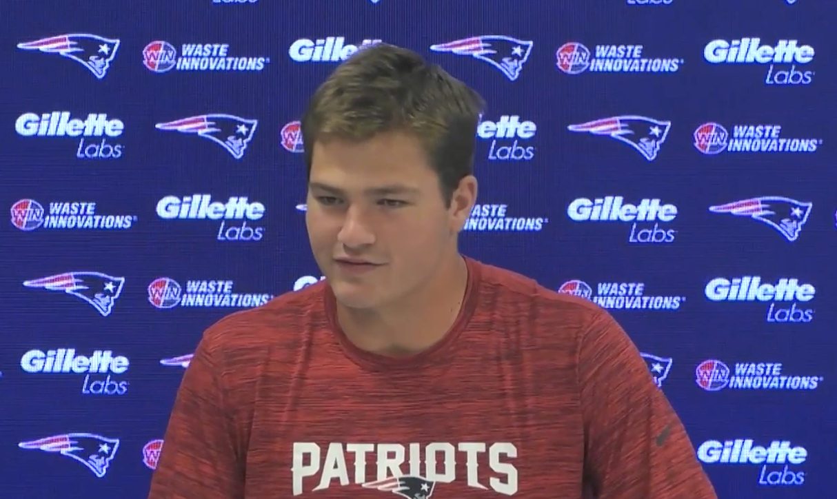 Drake Maye speaks with the media on Wednesday, October 9 after being named the starter.